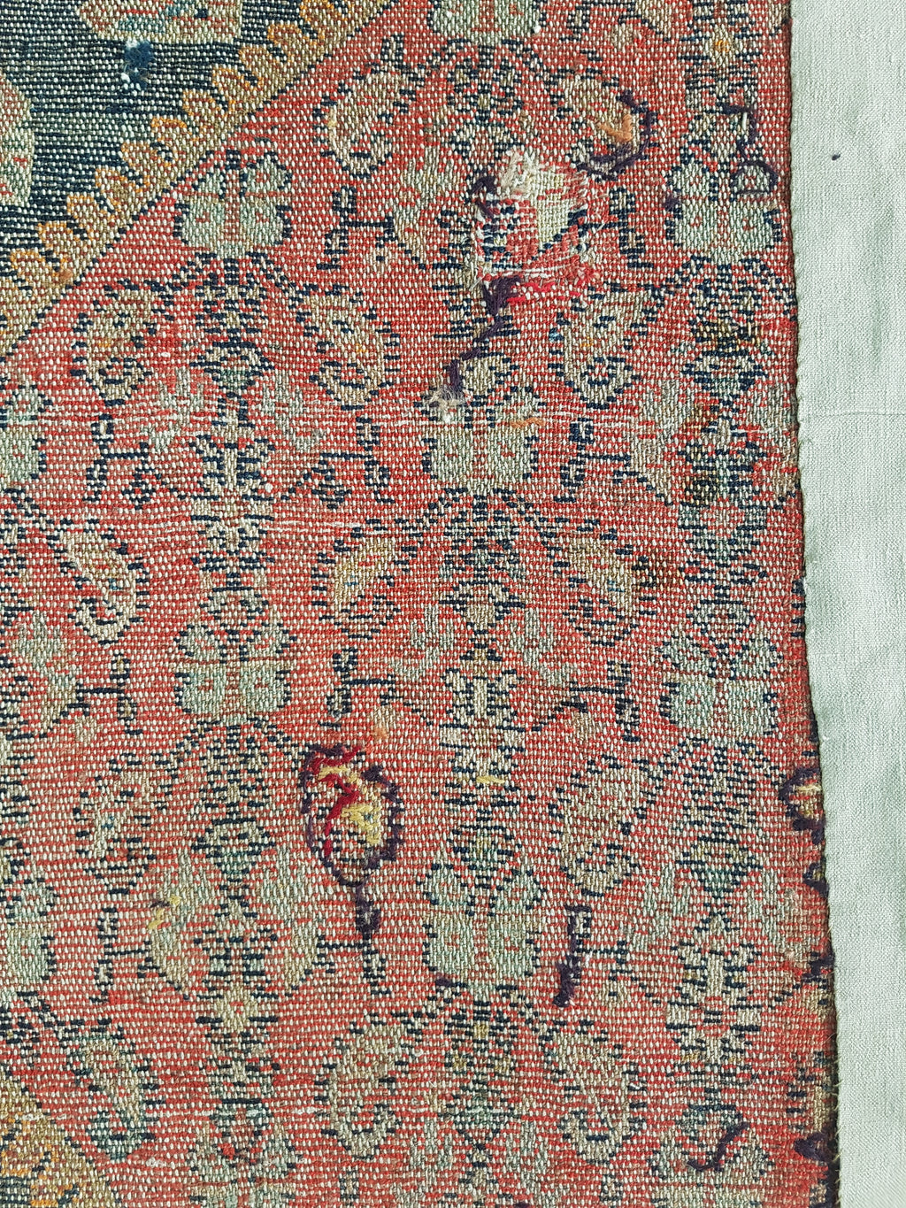 Distressed Antique Handmade Caucasian Karabakh Wool Multicolor Rug 276x154cm