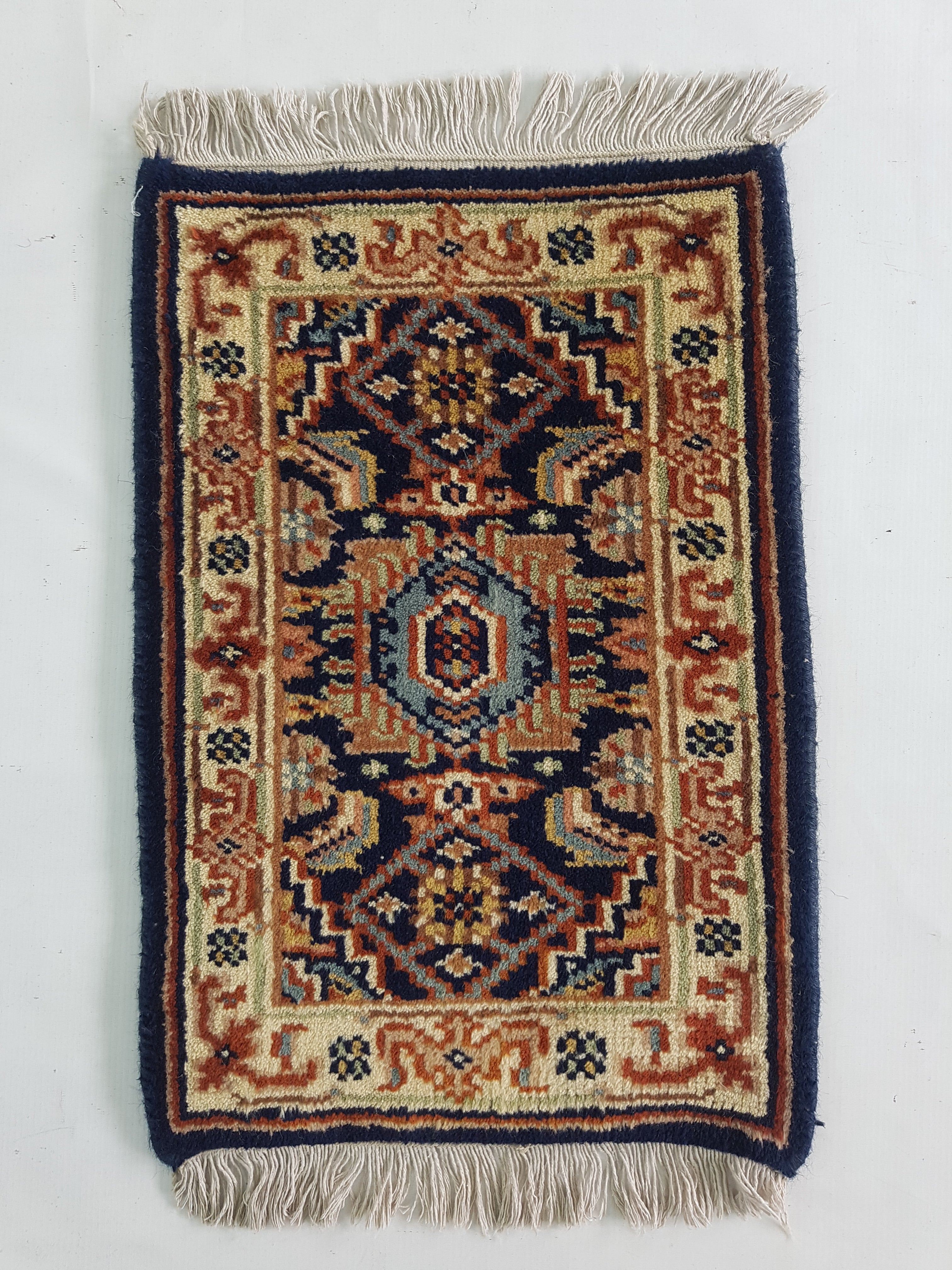 Vintage Traditional Handmade Oriental Wool Multicolor Rug 59x41cm