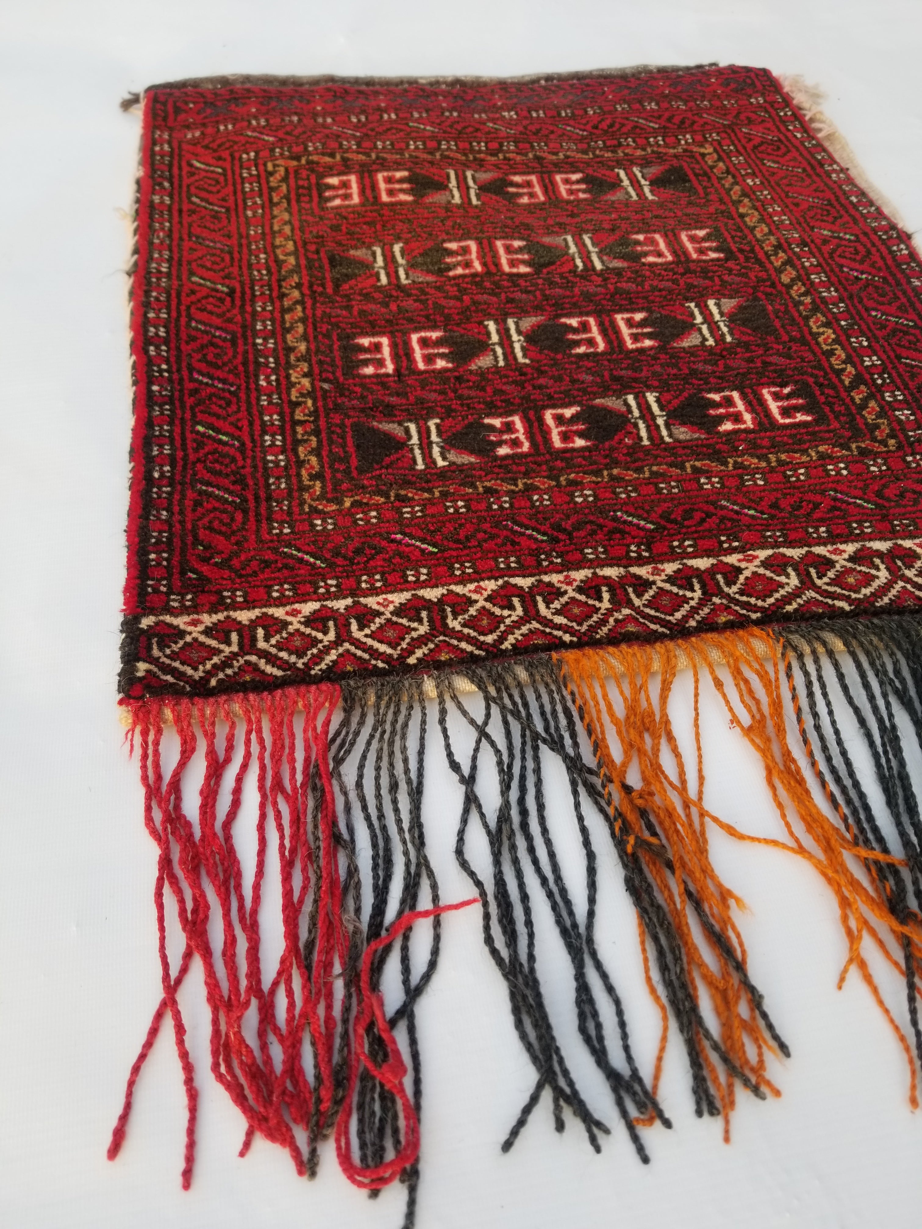 Antique Traditional Handmade Afghan Wool Multicolor Saddle Bag 53x49cm