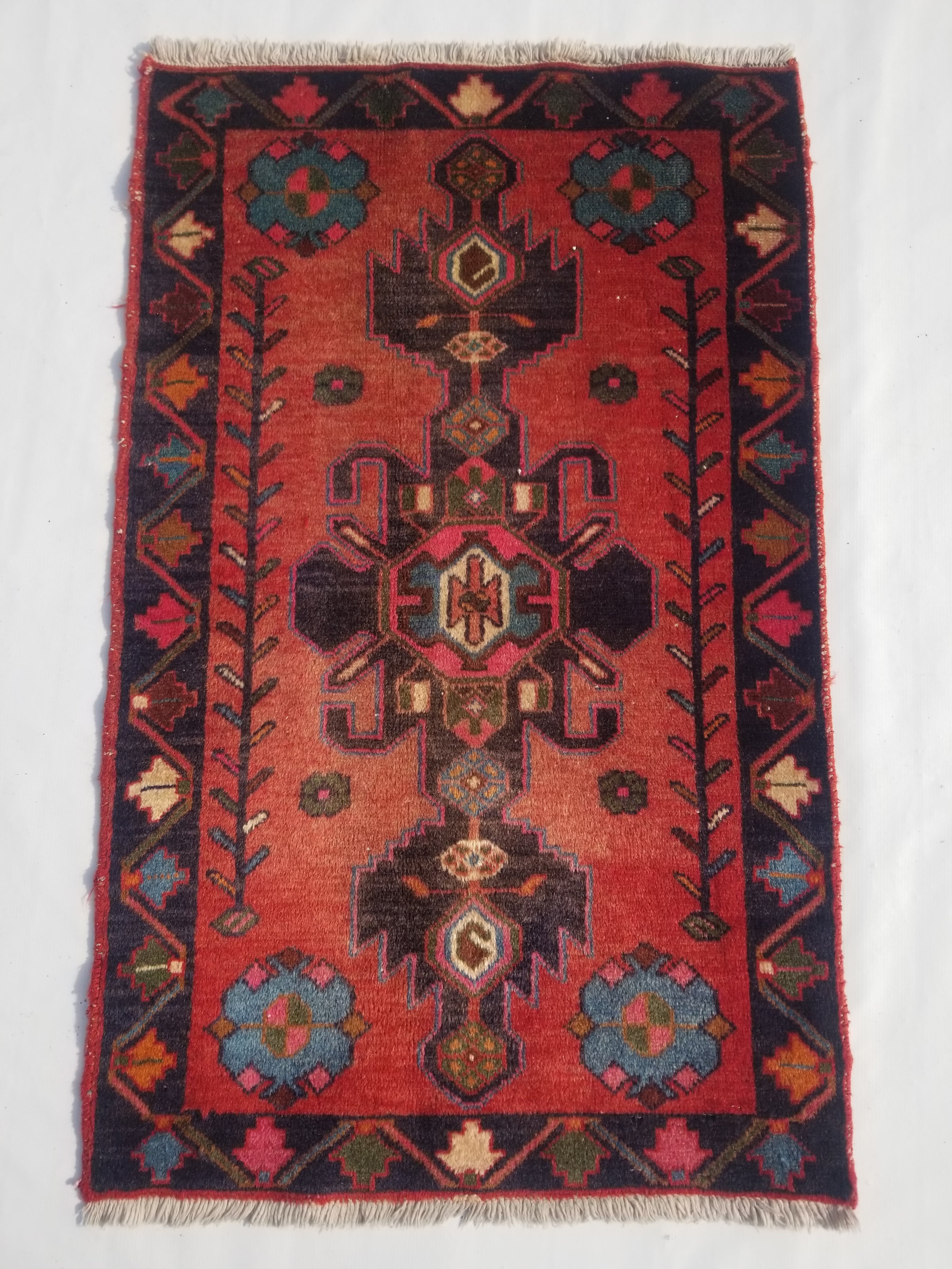 Distressed Vintage Traditional Handmade Afghan Wool Multicolor Rug 172x76cm