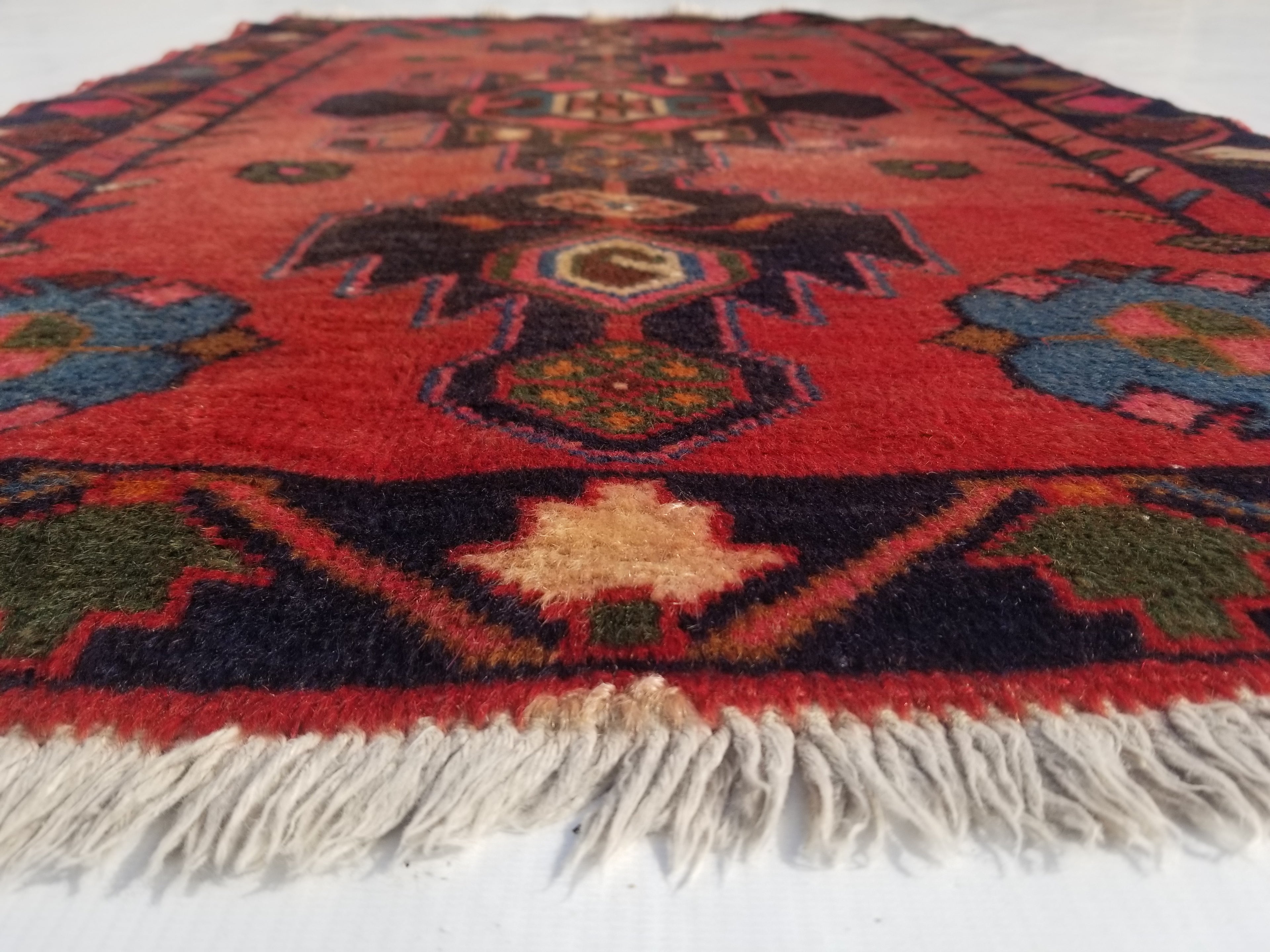 Distressed Vintage Traditional Handmade Afghan Wool Multicolor Rug 172x76cm
