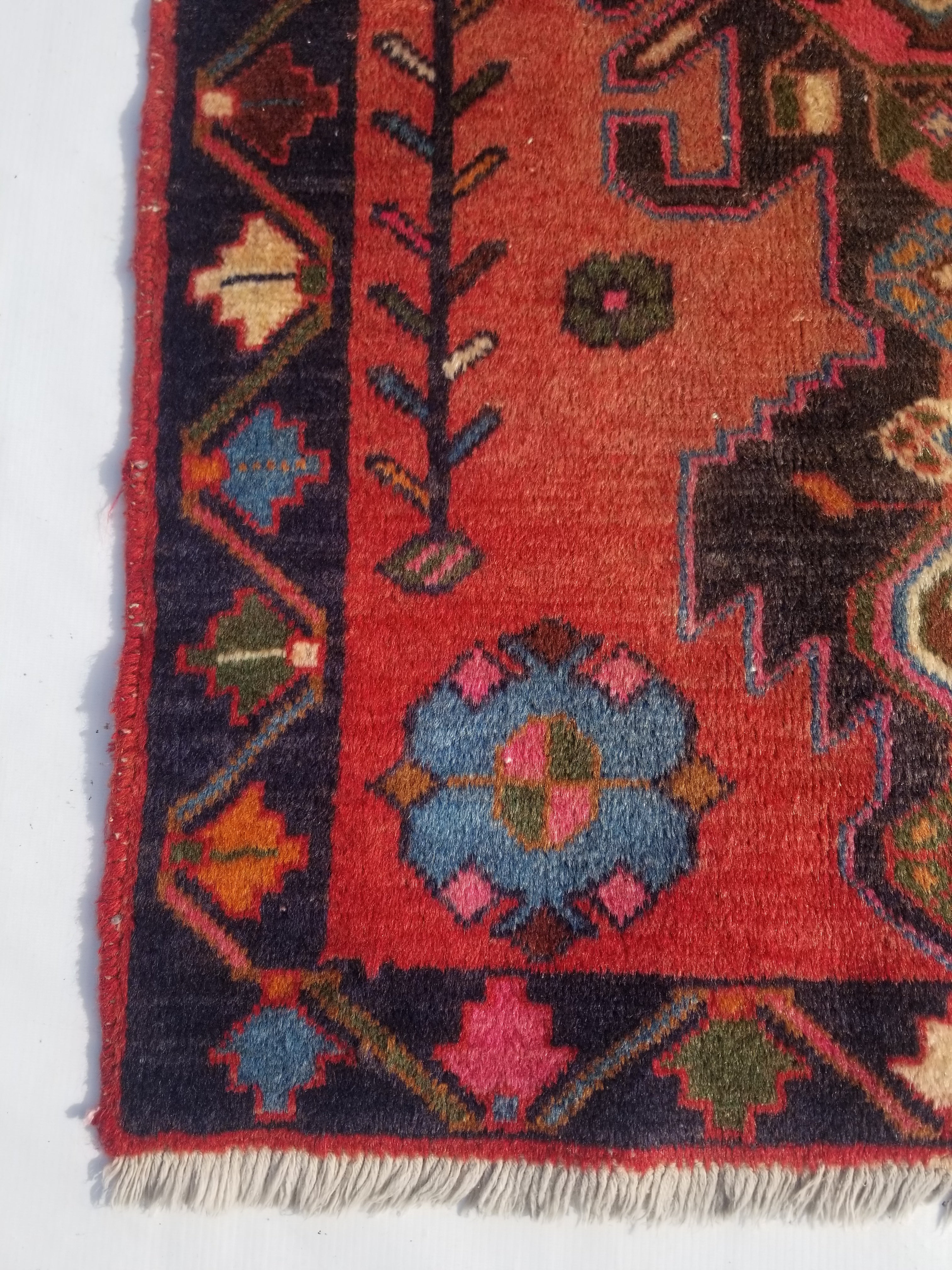 Distressed Vintage Traditional Handmade Afghan Wool Multicolor Rug 172x76cm
