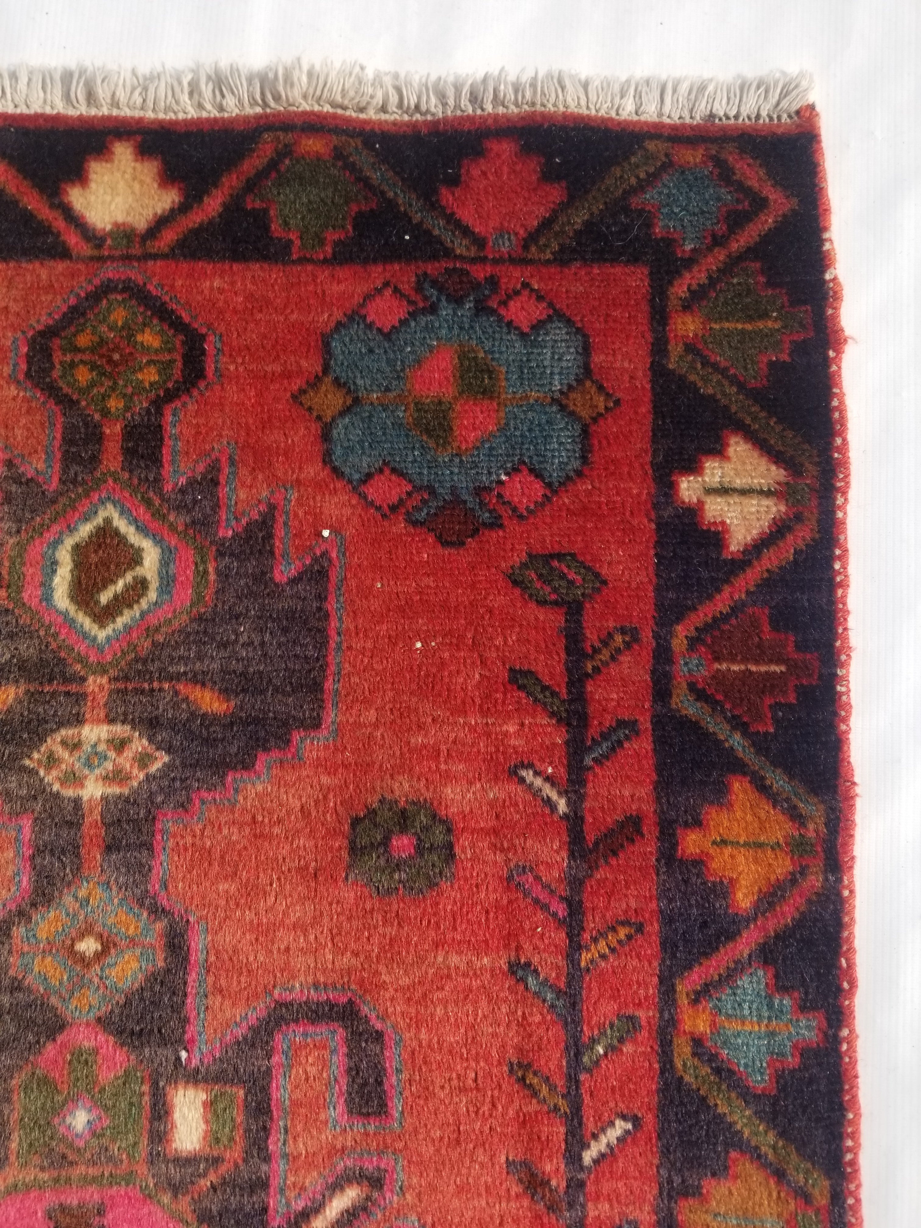 Distressed Vintage Traditional Handmade Afghan Wool Multicolor Rug 172x76cm