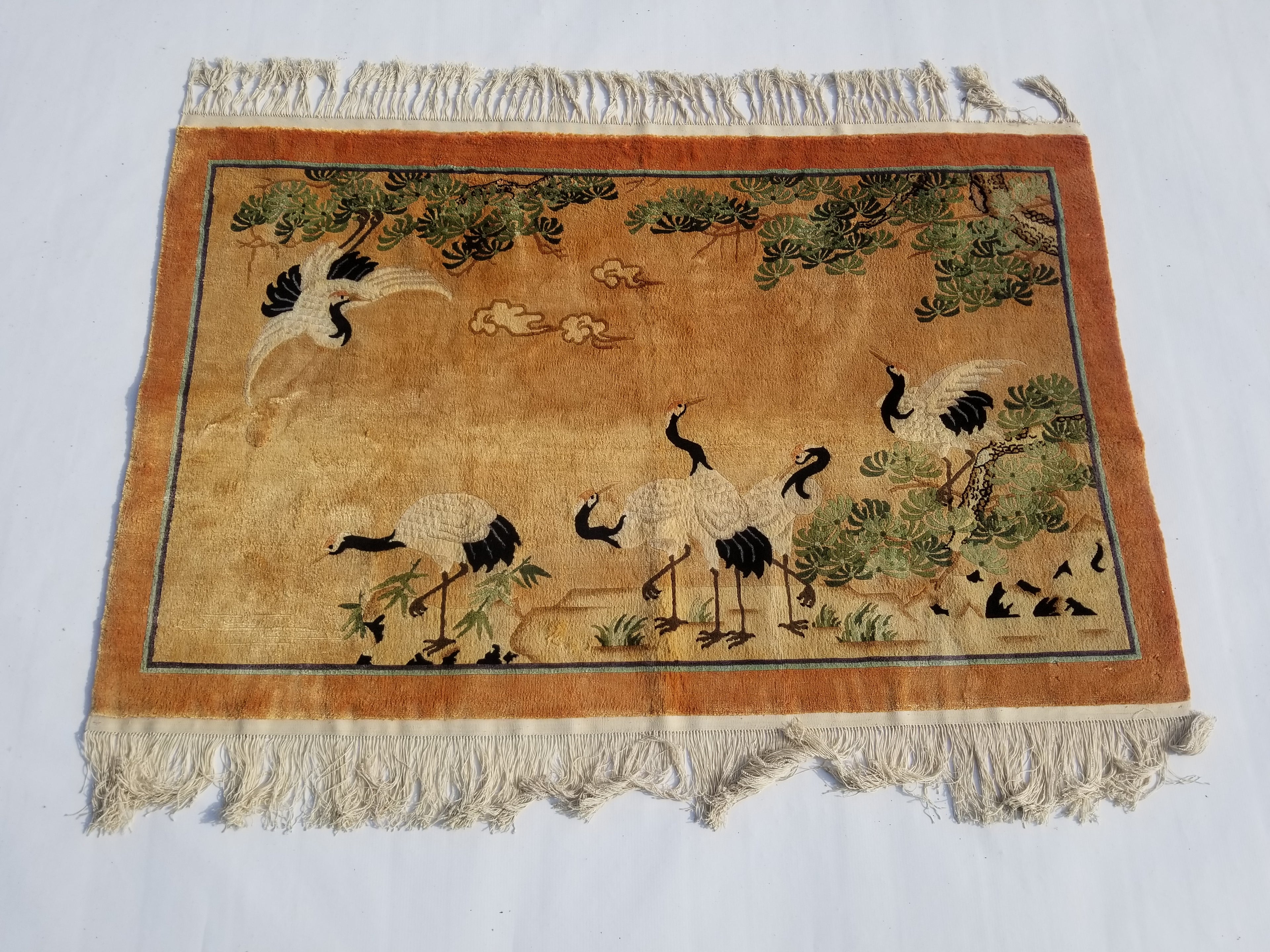 Distressed Vintage Traditional Handmade Chinese Wool Multicolor Rug 138x87cm