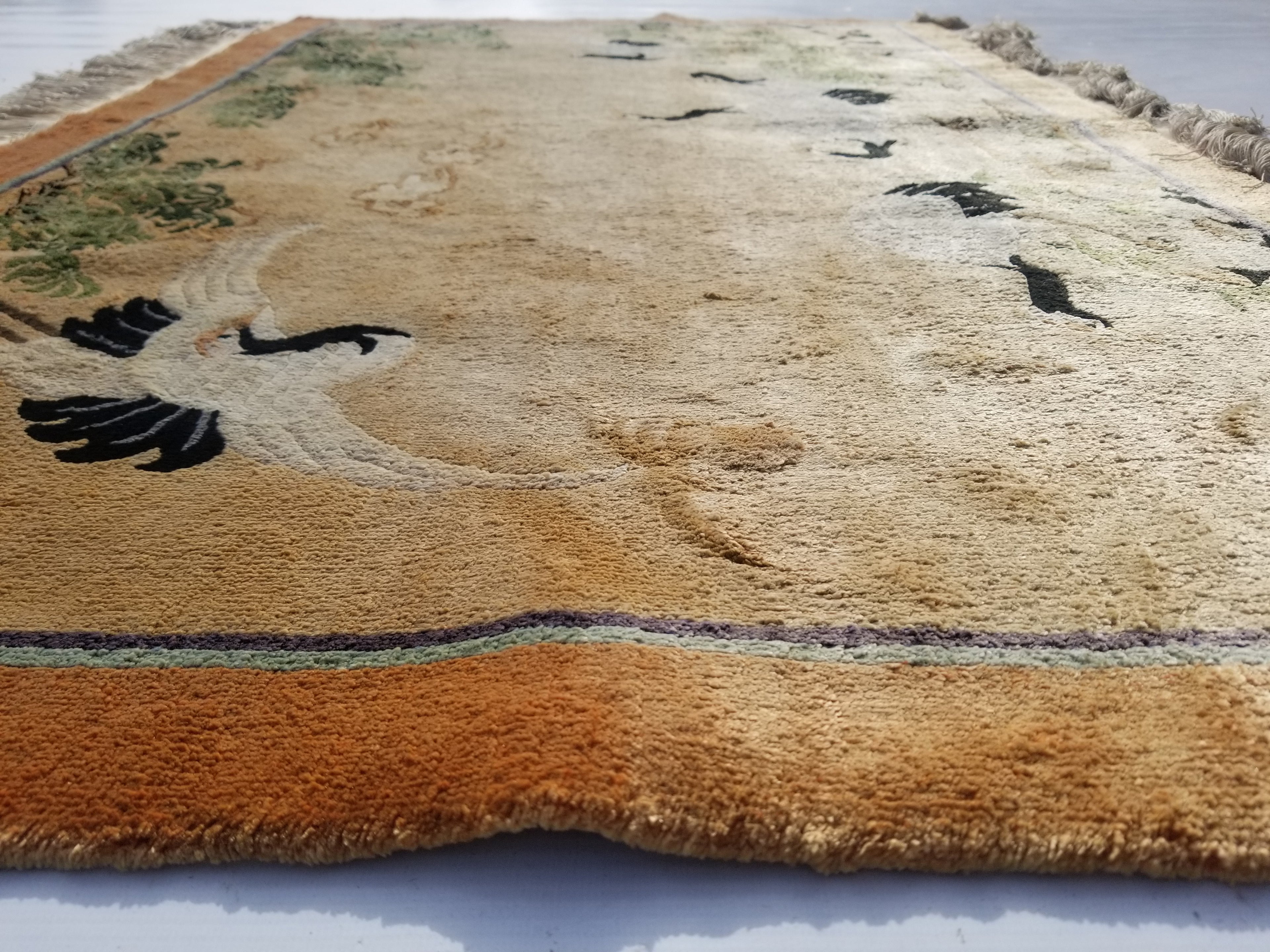 Distressed Vintage Traditional Handmade Chinese Wool Multicolor Rug 138x87cm