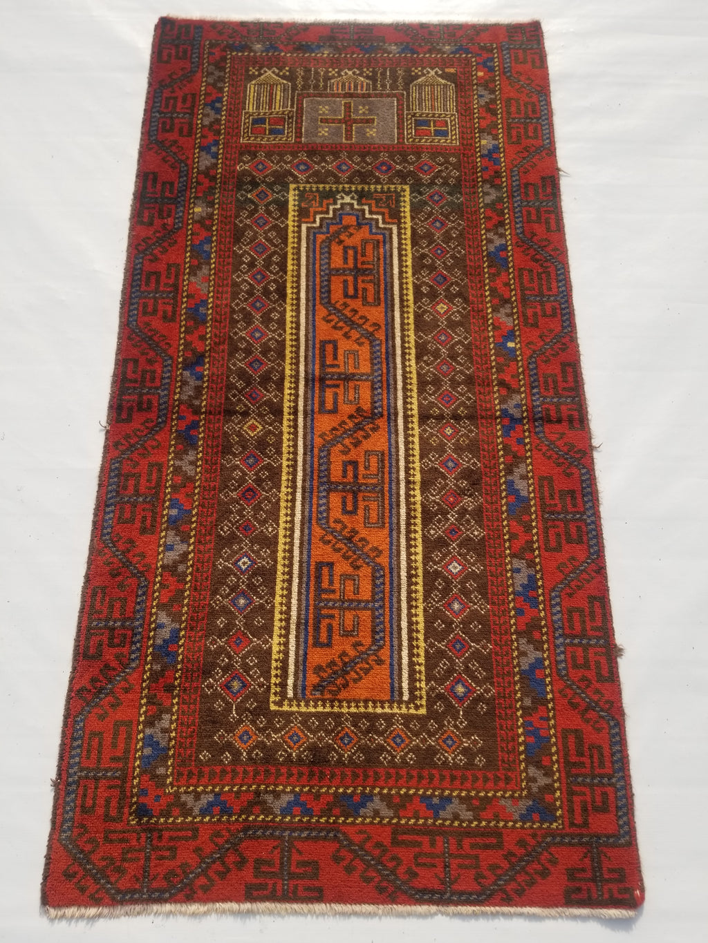 Antique Traditional Handmade Afghan Wool Multicolor Prayer Rug 173x87cm