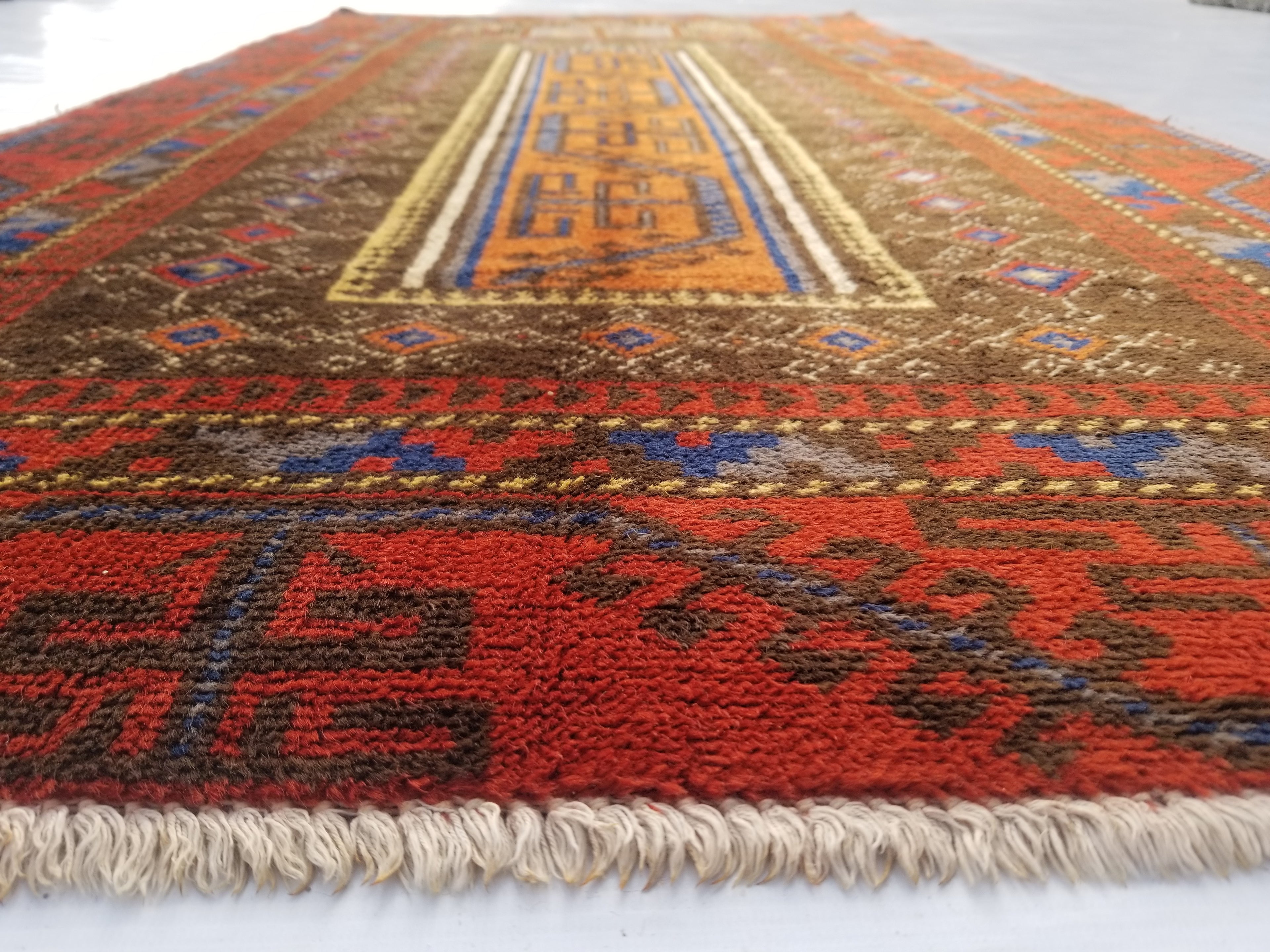 Antique Traditional Handmade Afghan Wool Multicolor Prayer Rug 173x87cm