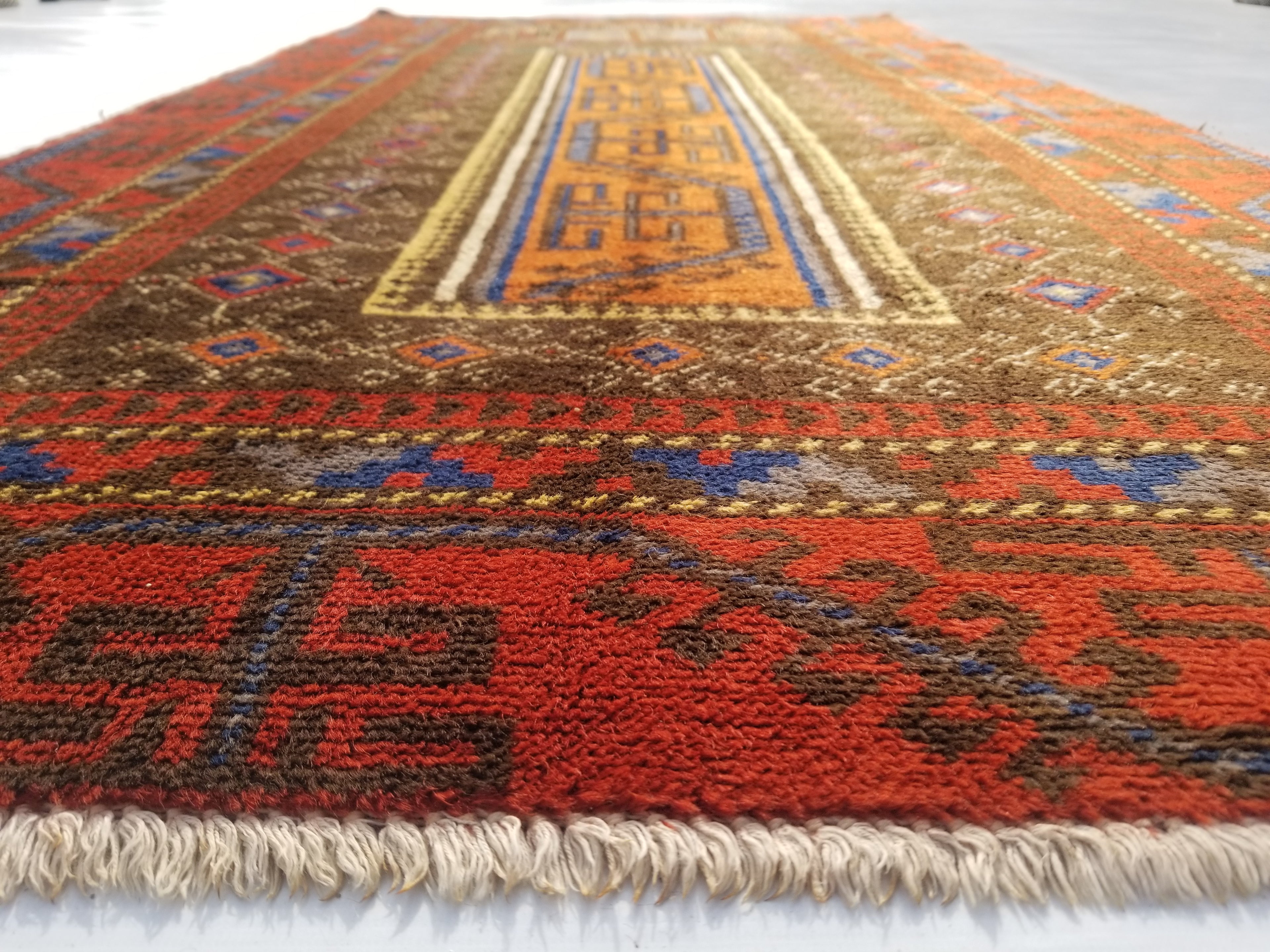 Antique Traditional Handmade Afghan Wool Multicolor Prayer Rug 173x87cm