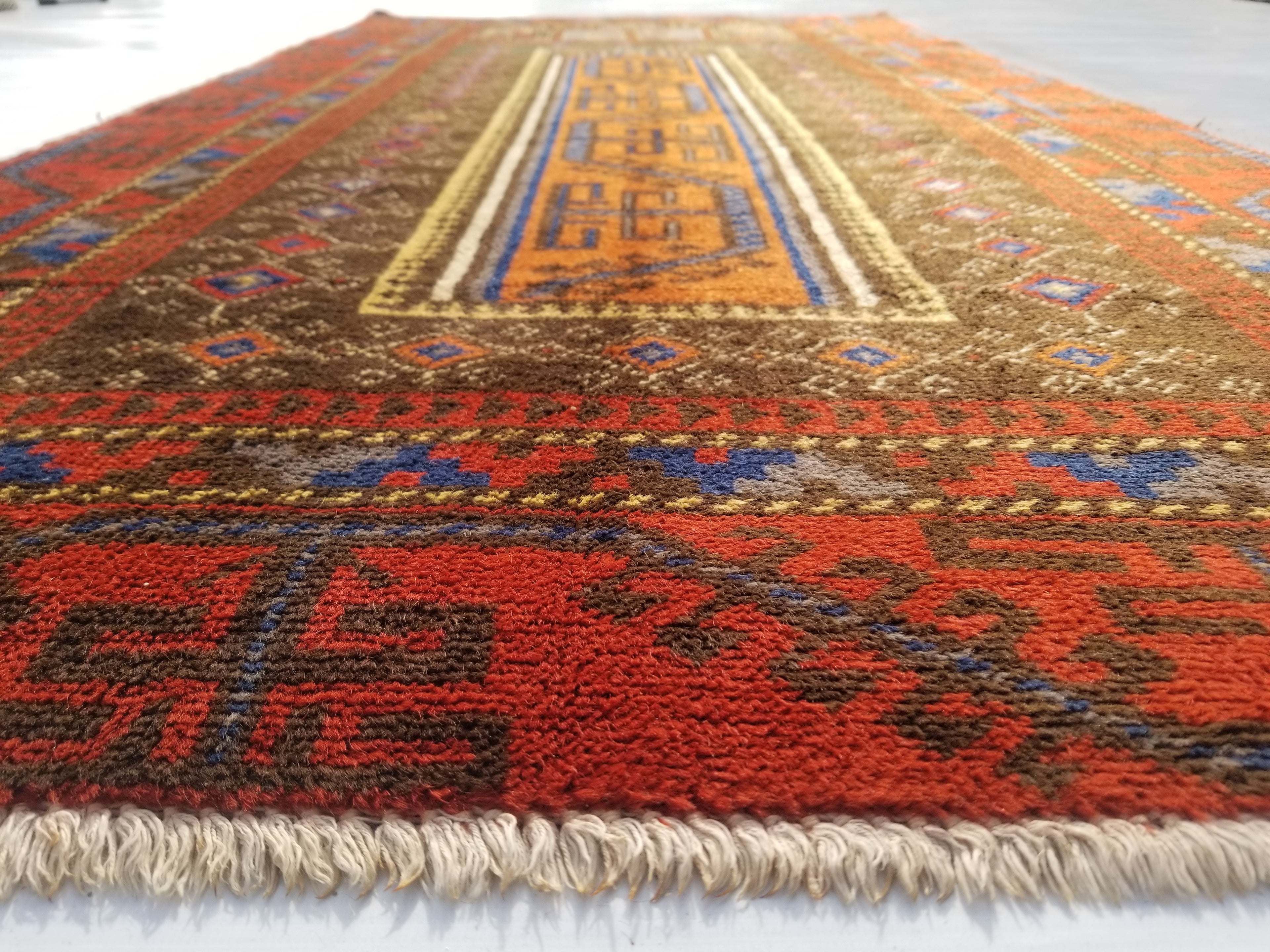 Antique Traditional Handmade Afghan Wool Multicolor Prayer Rug 173x87cm