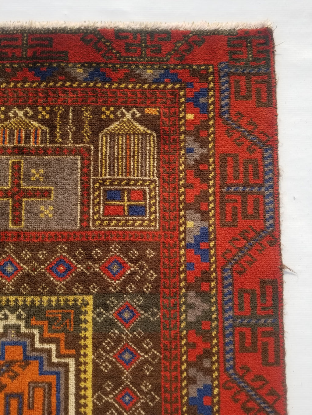 Antique Traditional Handmade Afghan Wool Multicolor Prayer Rug 173x87cm
