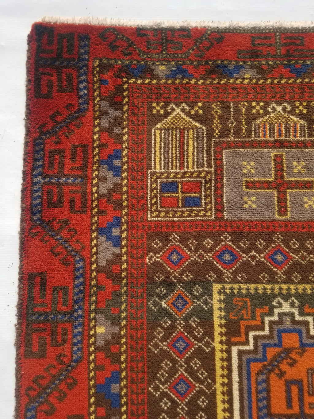 Antique Traditional Handmade Afghan Wool Multicolor Prayer Rug 173x87cm