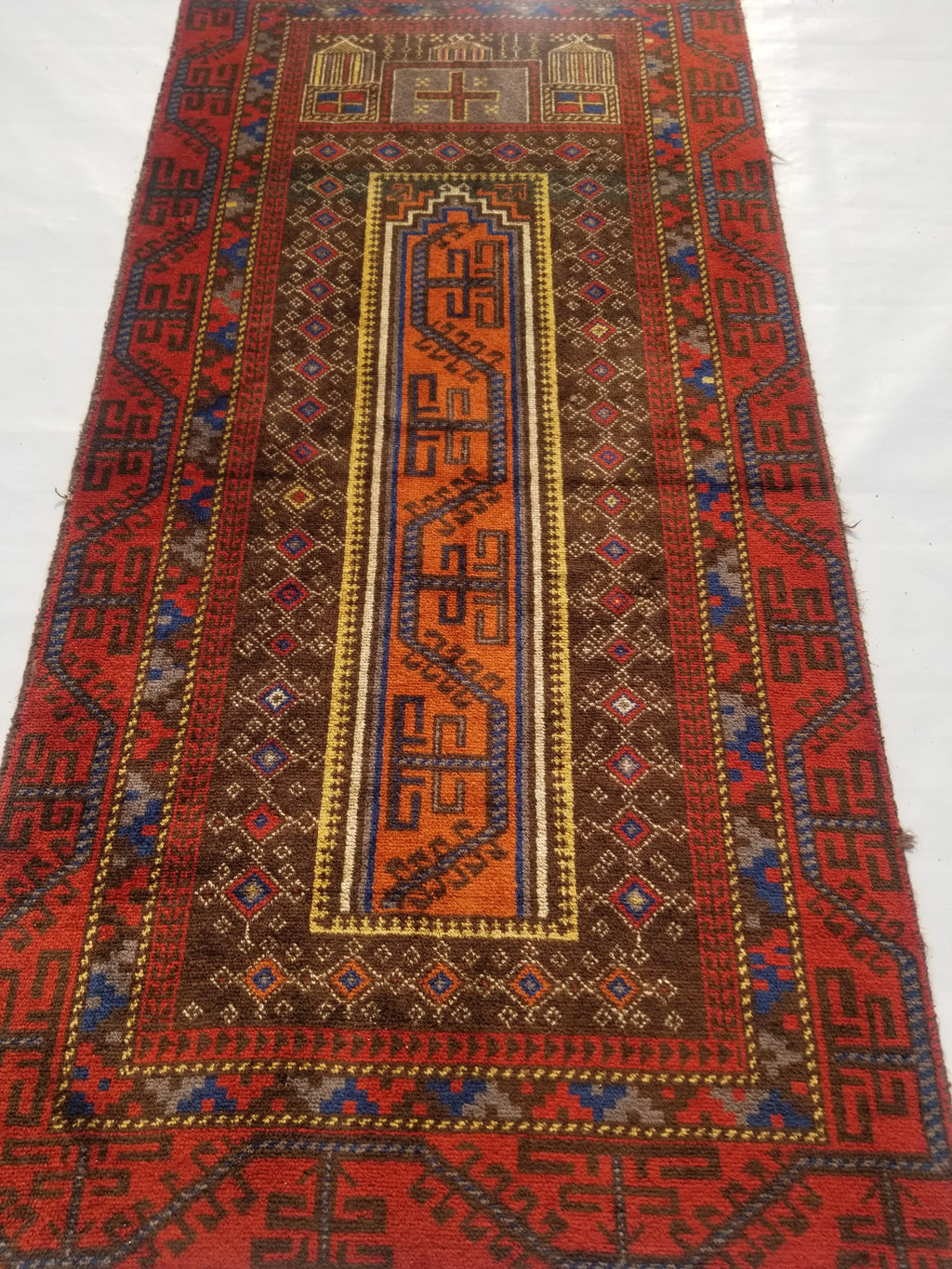Antique Traditional Handmade Afghan Wool Multicolor Prayer Rug 173x87cm