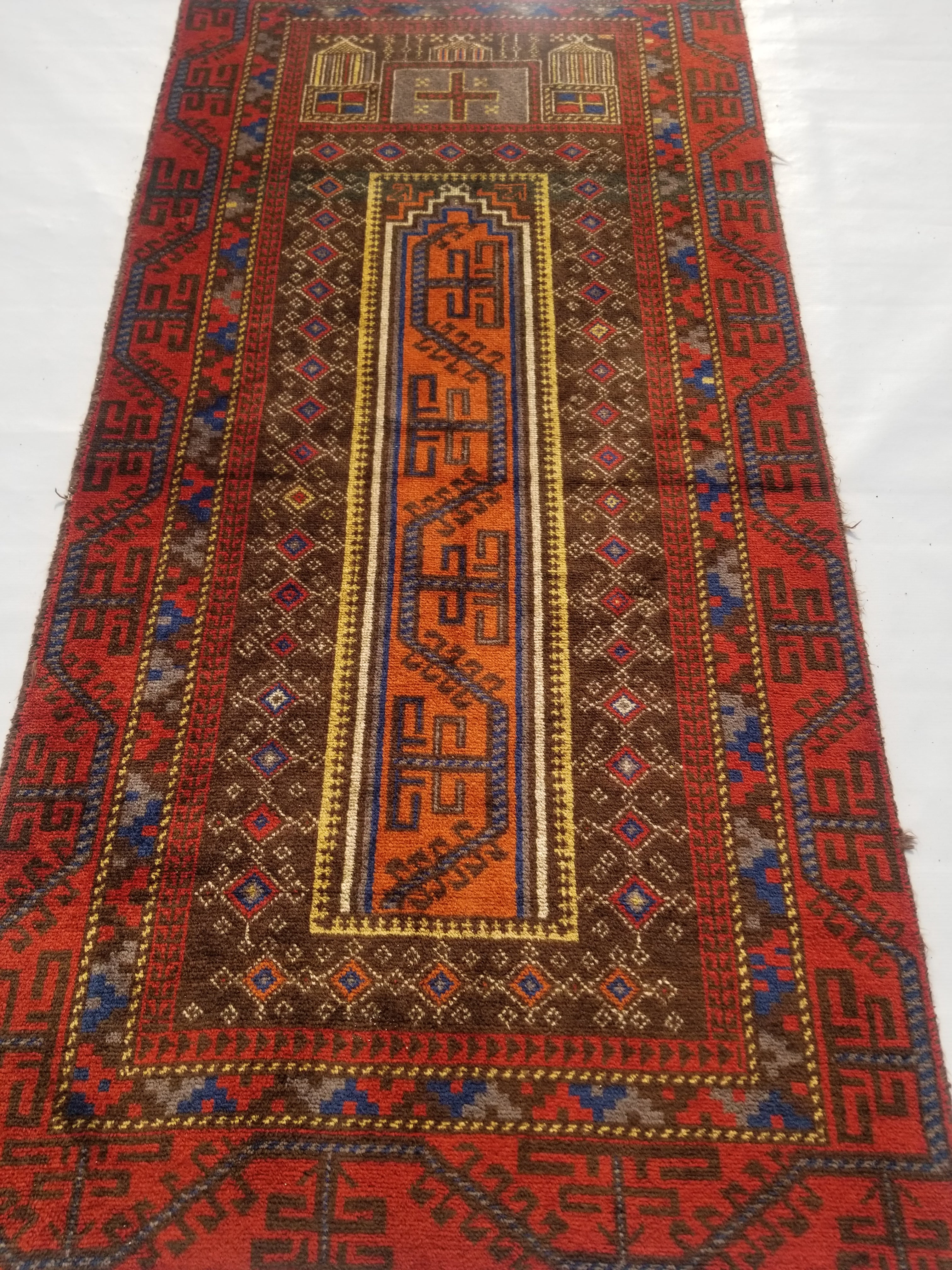 Antique Traditional Handmade Afghan Wool Multicolor Prayer Rug 173x87cm