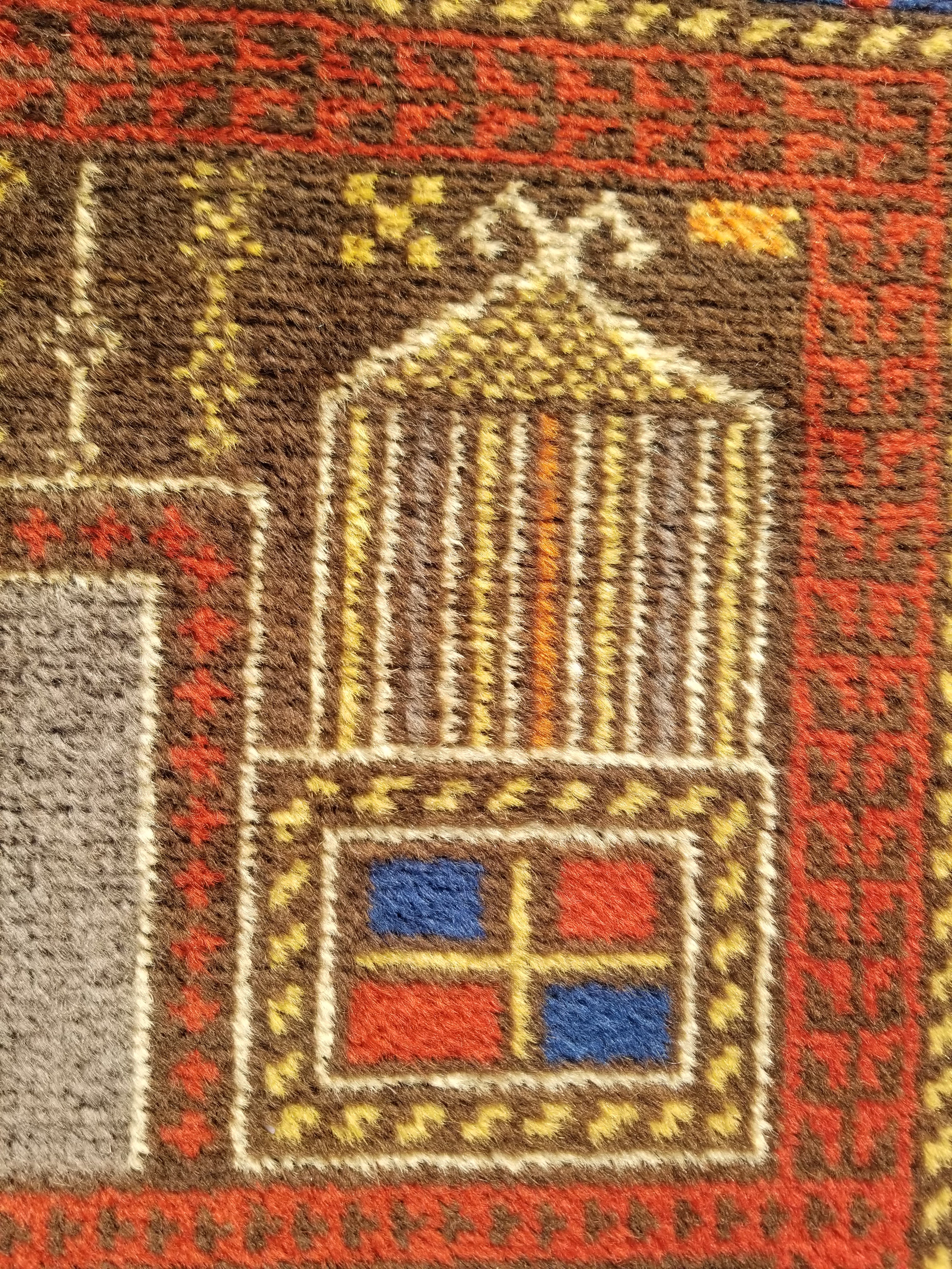 Antique Traditional Handmade Afghan Wool Multicolor Prayer Rug 173x87cm