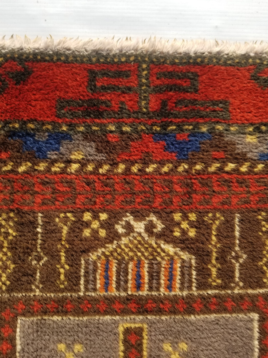 Antique Traditional Handmade Afghan Wool Multicolor Prayer Rug 173x87cm