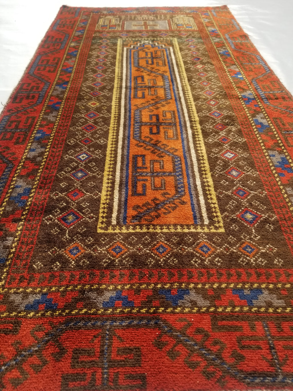 Antique Traditional Handmade Afghan Wool Multicolor Prayer Rug 173x87cm