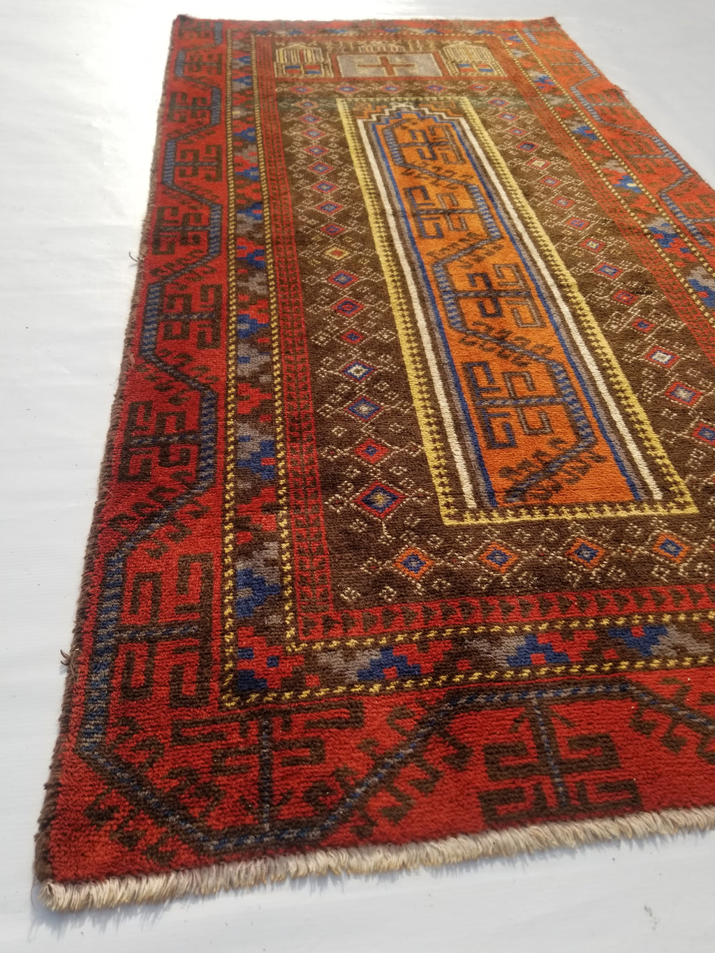 Antique Traditional Handmade Afghan Wool Multicolor Prayer Rug 173x87cm