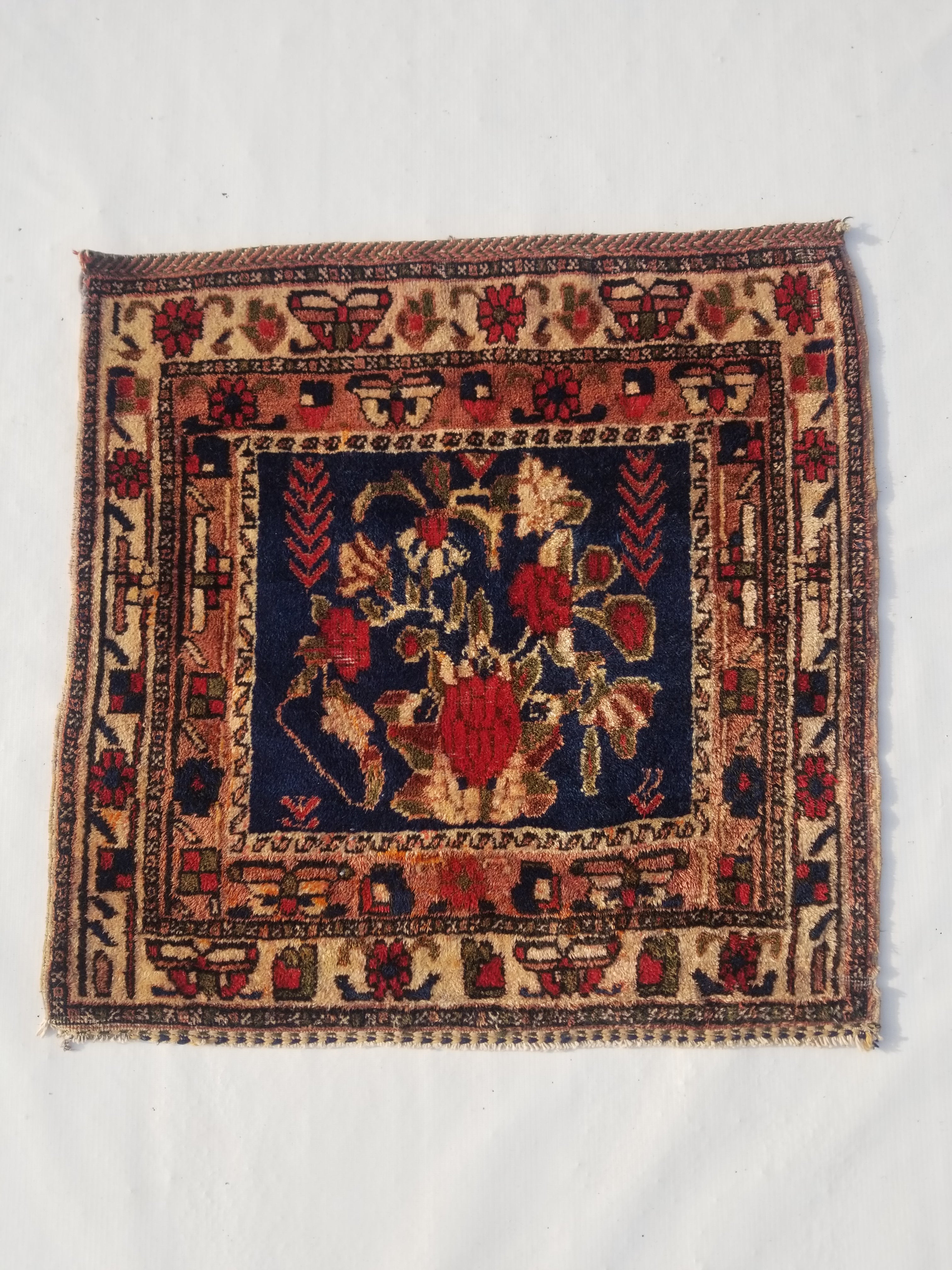 Antique Traditional Handmade Oriental Wool Multicolor Rug 59x59cm
