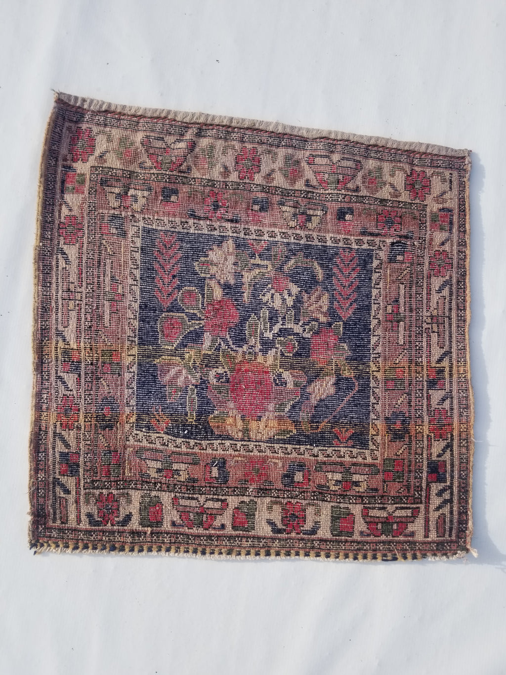 Antique Traditional Handmade Oriental Wool Multicolor Rug 59x59cm
