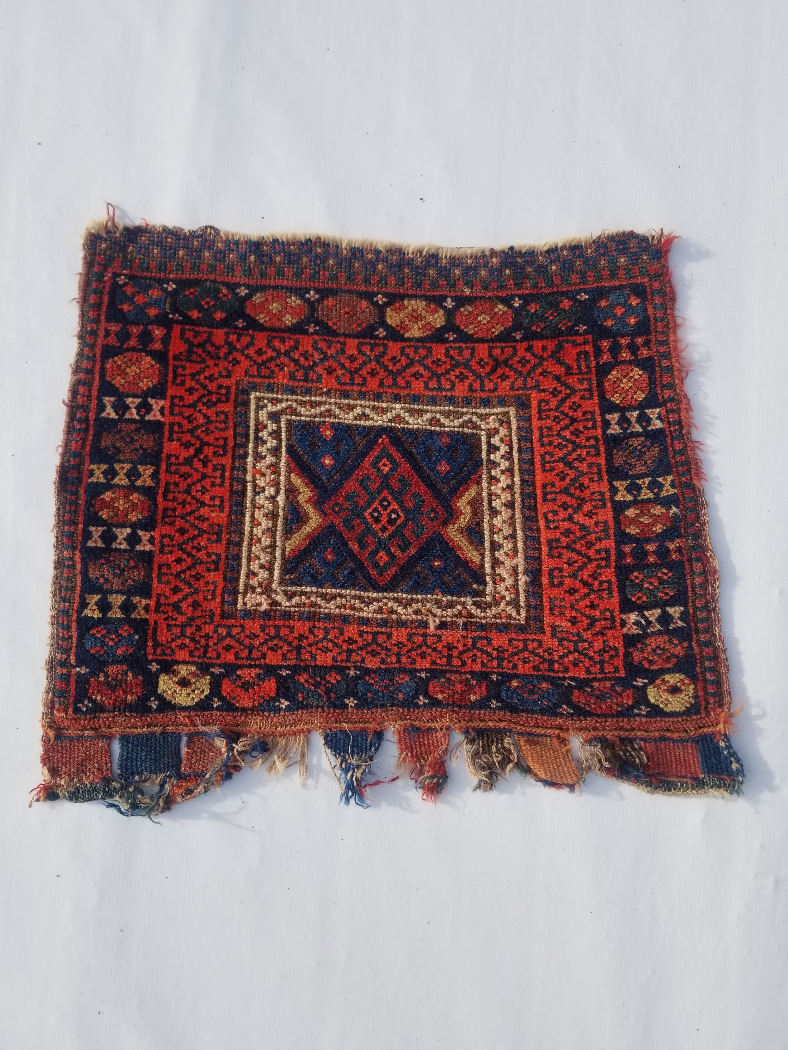 Antique Traditional Handmade Kurdish Wool Multicolor Bag Face 61x46cm