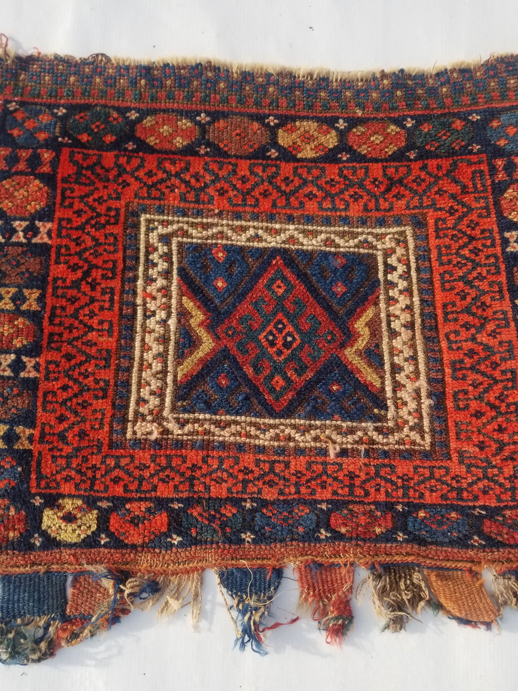Antique Traditional Handmade Kurdish Wool Multicolor Bag Face 61x46cm