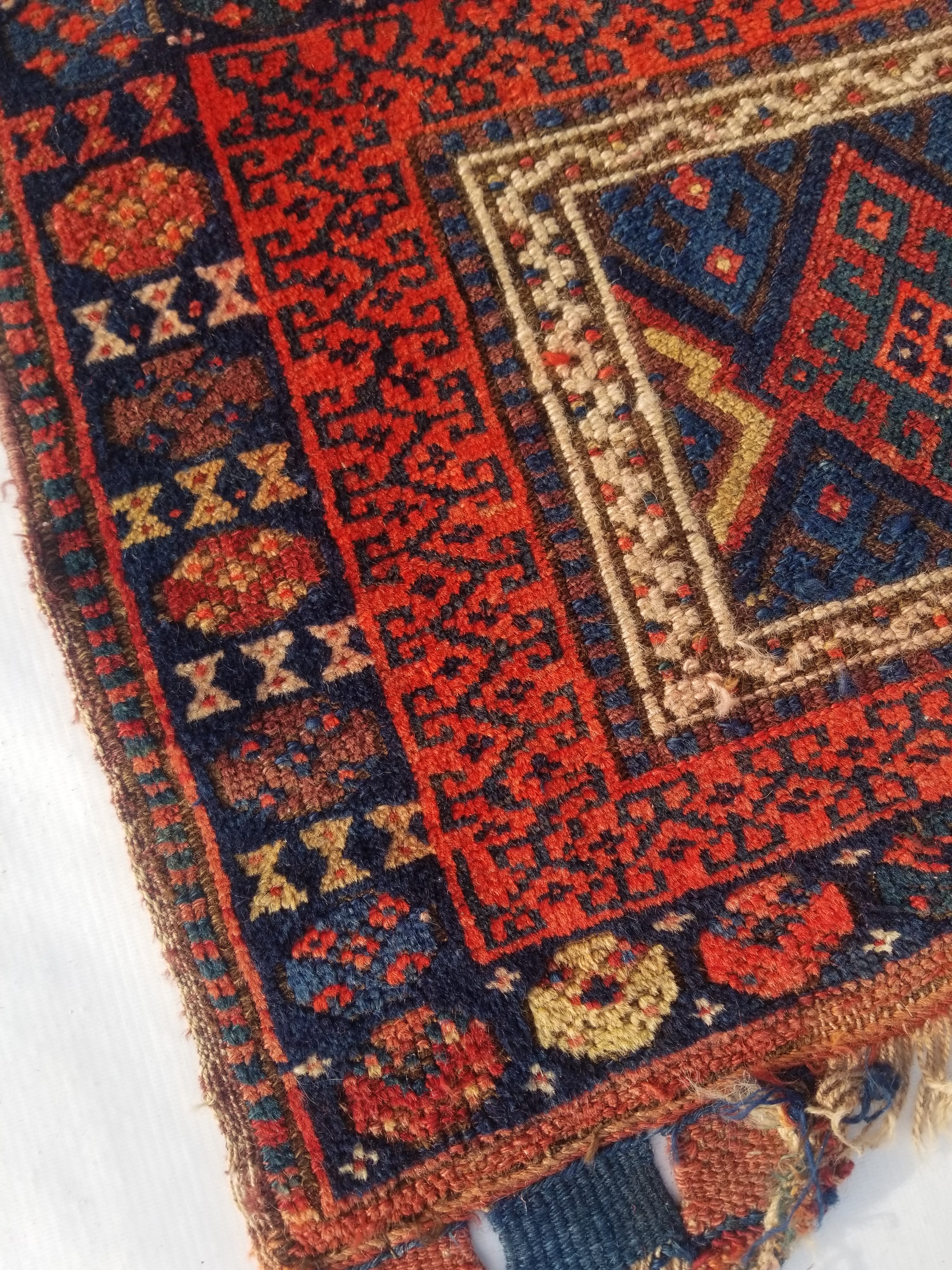 Antique Traditional Handmade Kurdish Wool Multicolor Bag Face 61x46cm