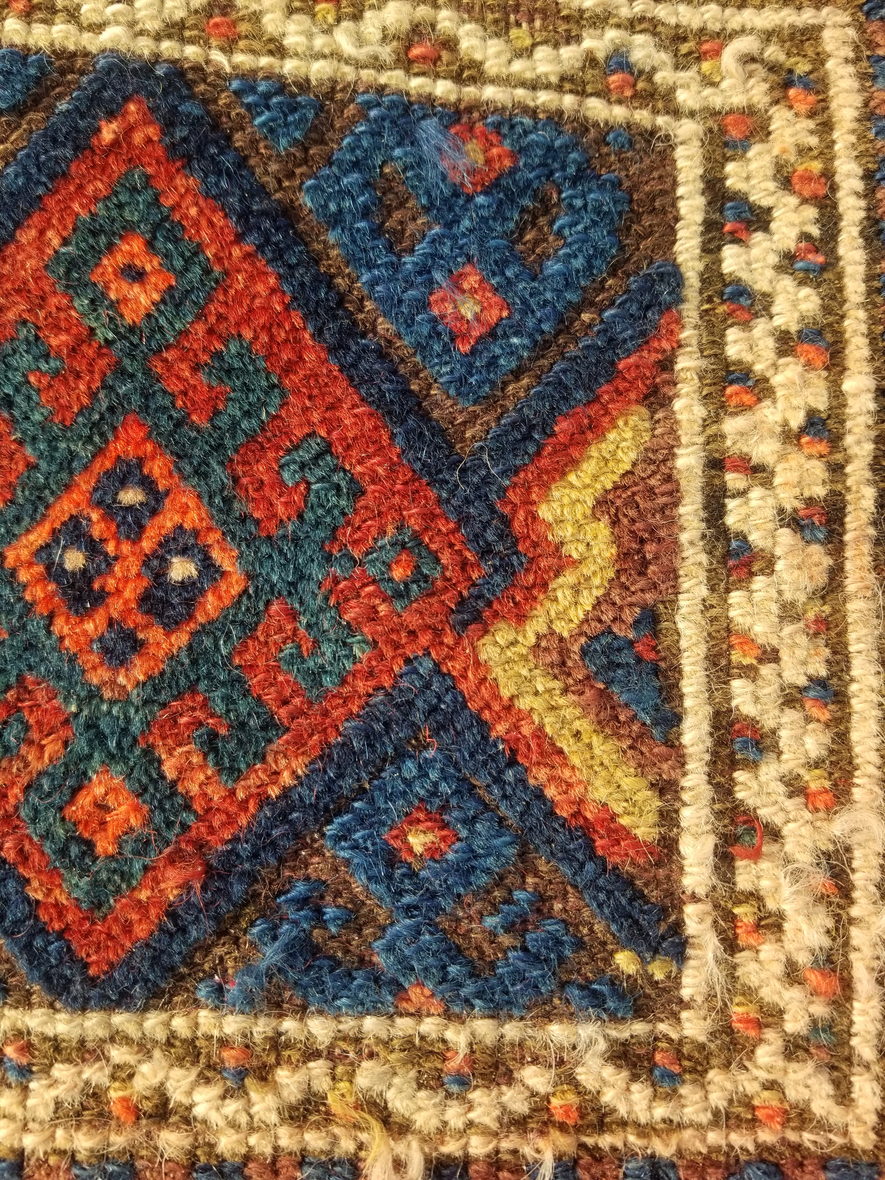 Antique Traditional Handmade Kurdish Wool Multicolor Bag Face 61x46cm