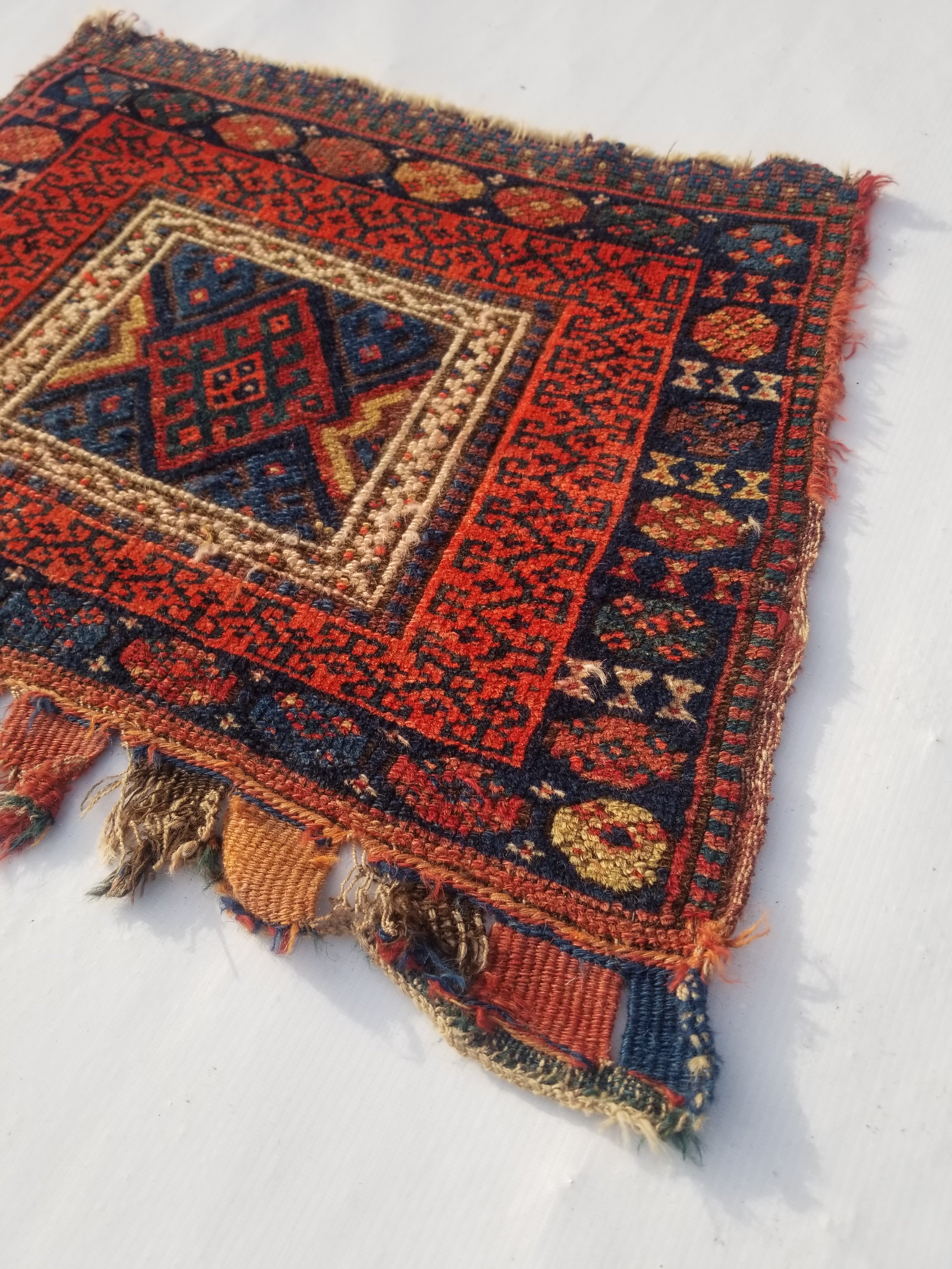 Antique Traditional Handmade Kurdish Wool Multicolor Bag Face 61x46cm