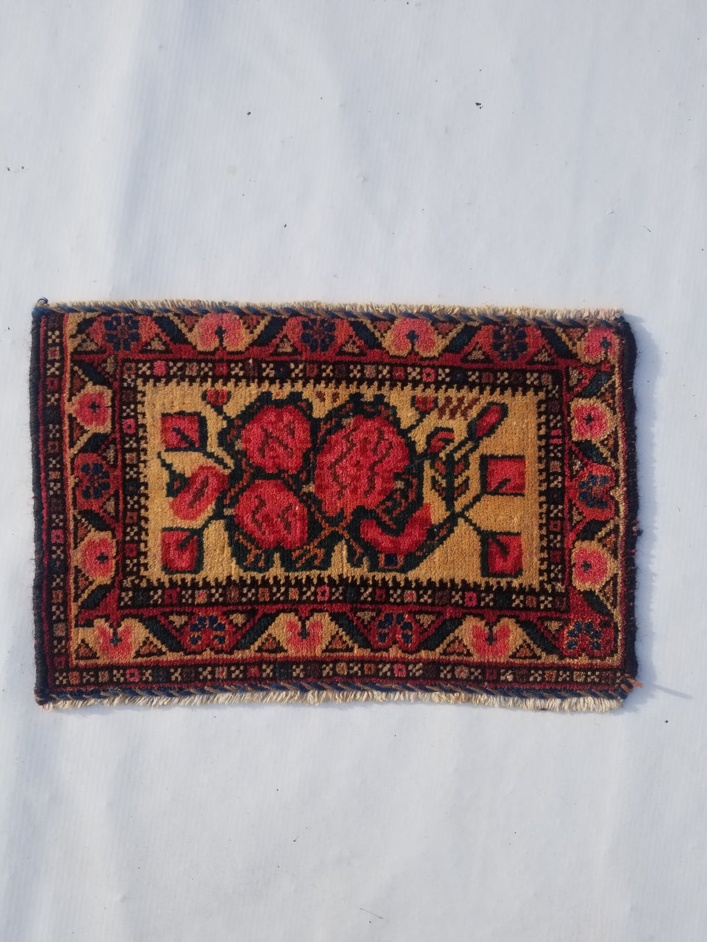 Antique Traditional Handmade Oriental Wool Multicolor Rug 40x26cm
