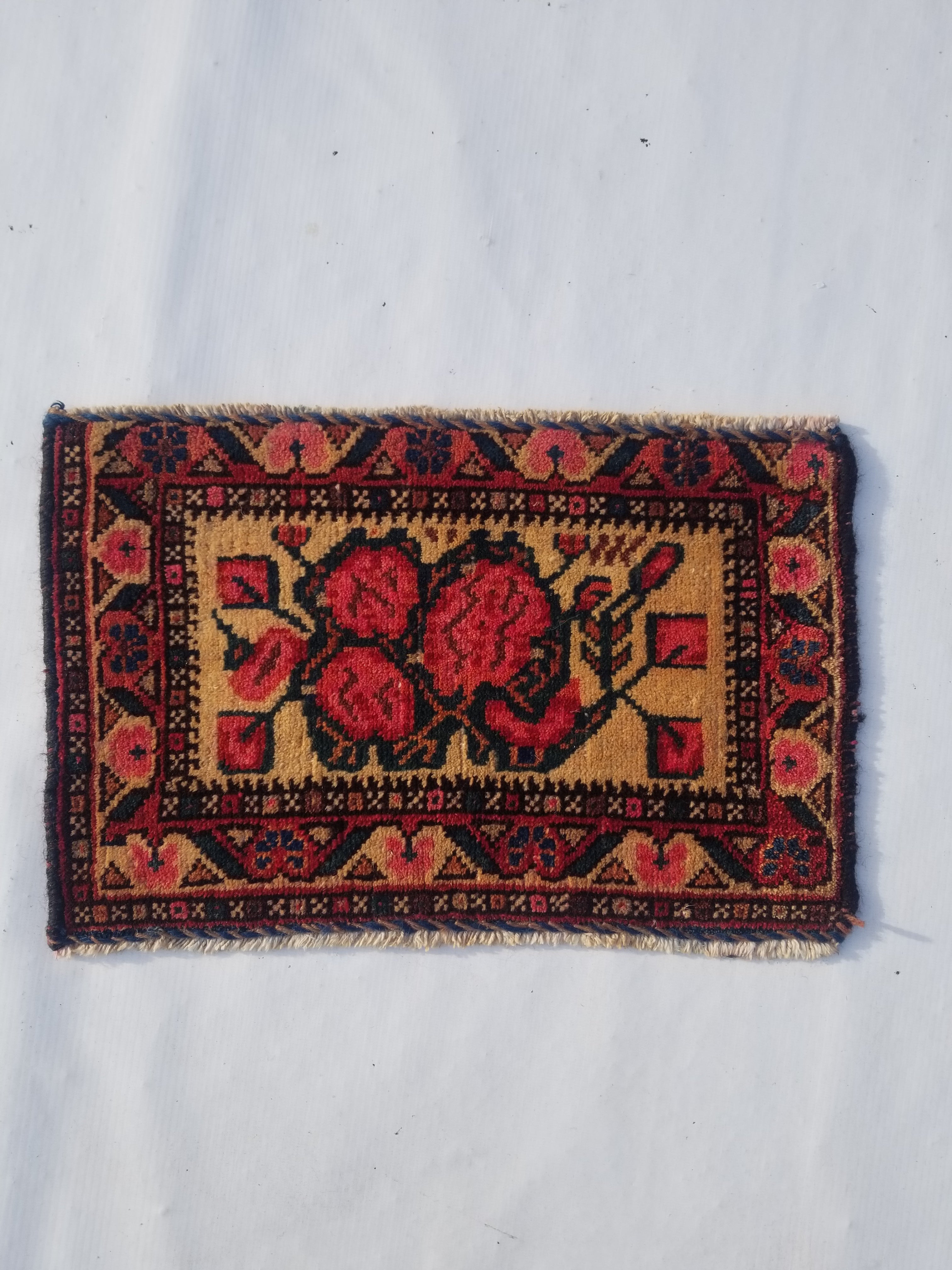 Antique Traditional Handmade Oriental Wool Multicolor Rug 40x26cm