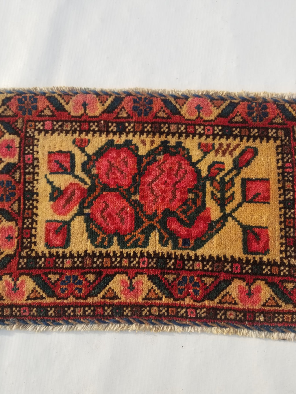 Antique Traditional Handmade Oriental Wool Multicolor Rug 40x26cm