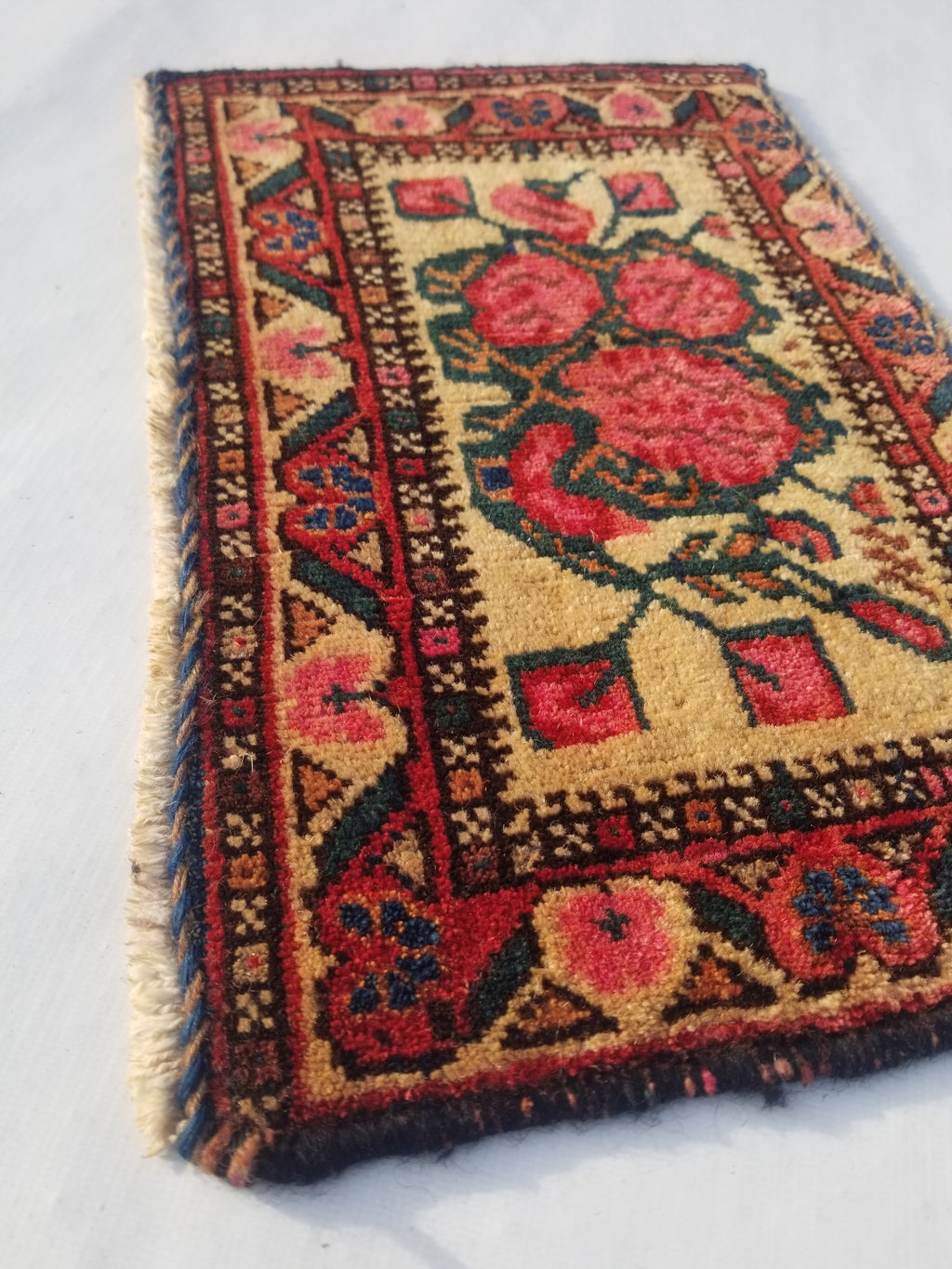 Antique Traditional Handmade Oriental Wool Multicolor Rug 40x26cm