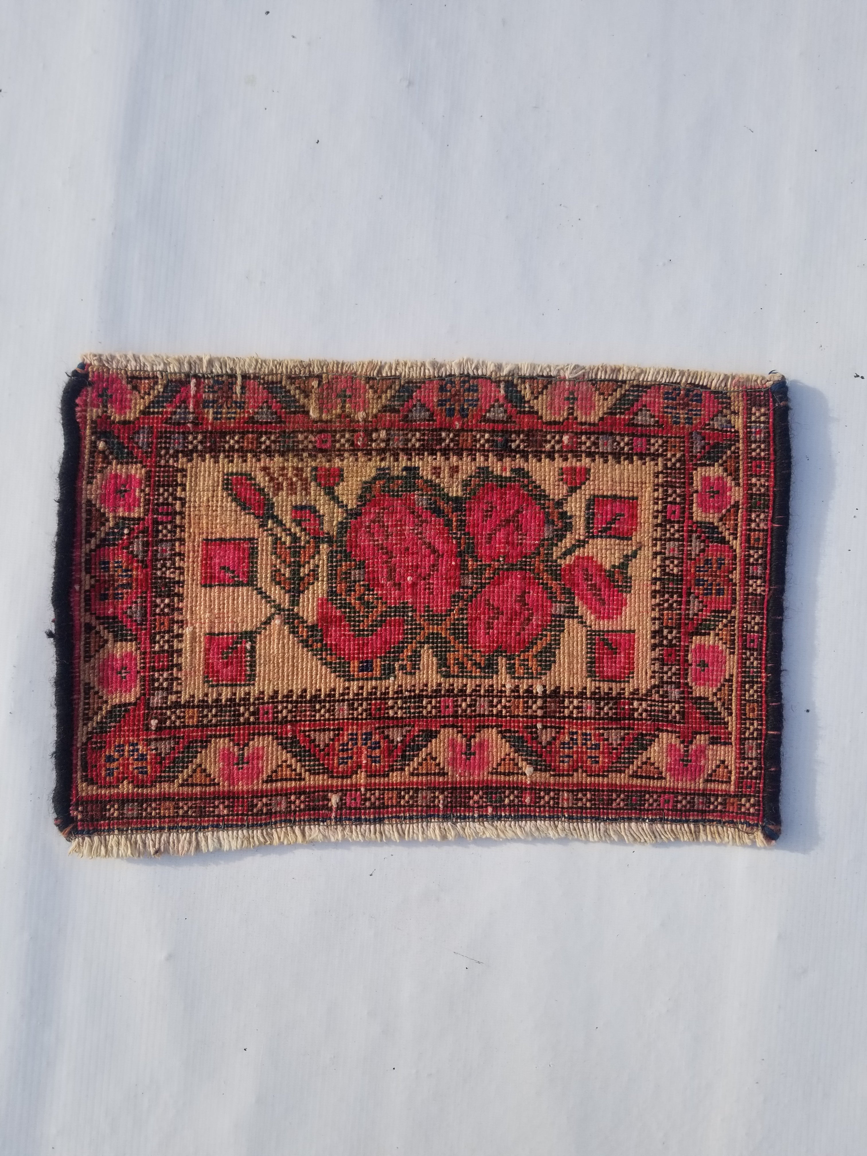 Antique Traditional Handmade Oriental Wool Multicolor Rug 40x26cm