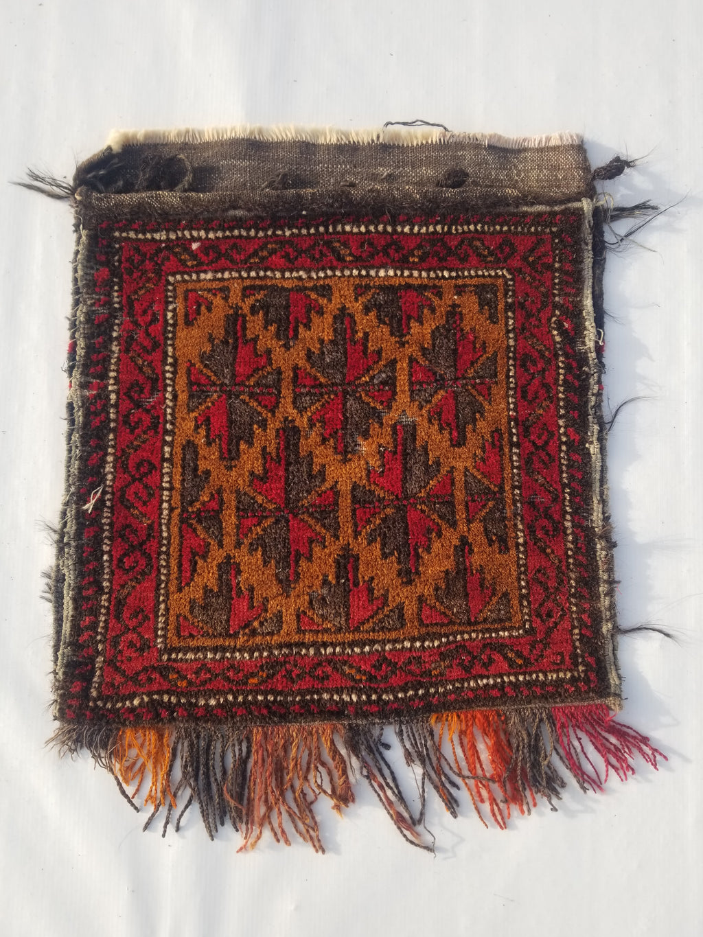 Antique Traditional Handmade Afghan Wool Multicolor Saddle Bag 48x45cm