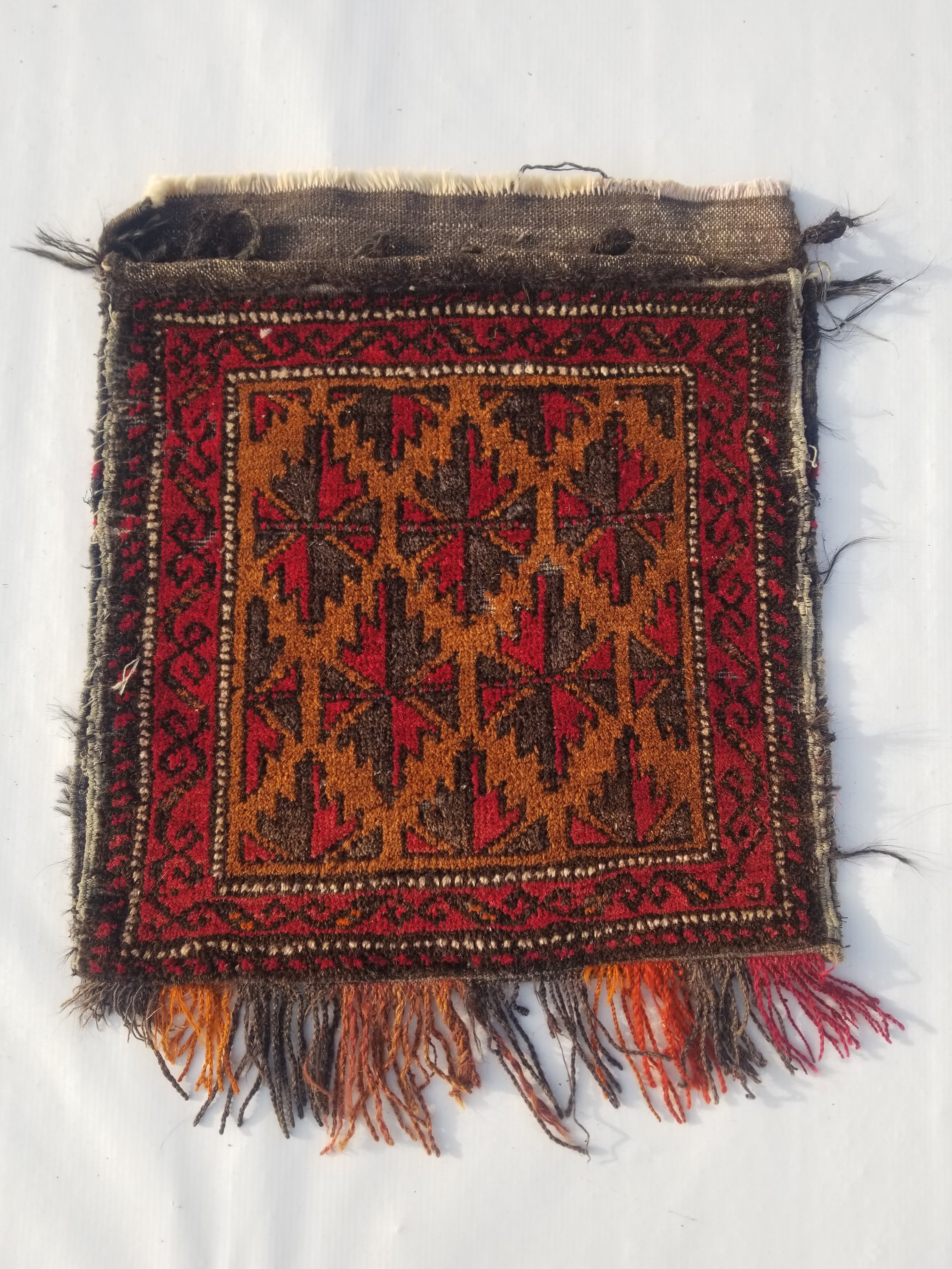 Antique Traditional Handmade Afghan Wool Multicolor Saddle Bag 48x45cm