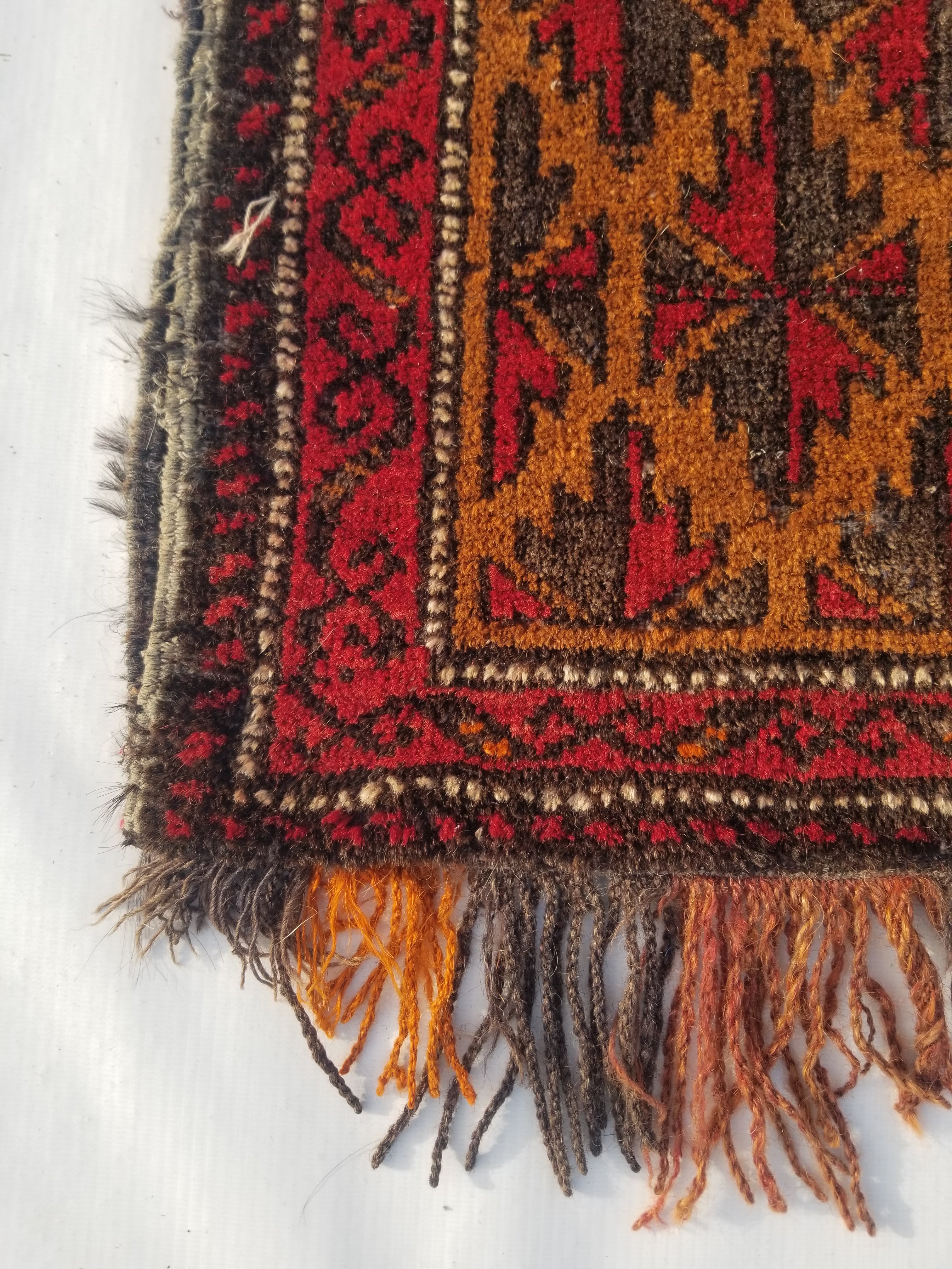 Antique Traditional Handmade Afghan Wool Multicolor Saddle Bag 48x45cm