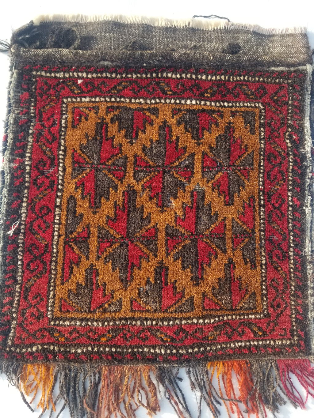 Antique Traditional Handmade Afghan Wool Multicolor Saddle Bag 48x45cm