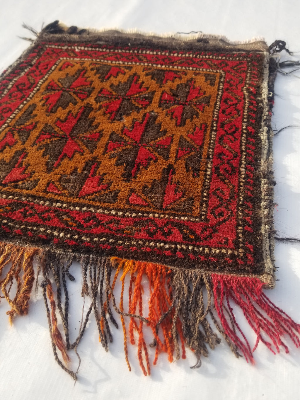 Antique Traditional Handmade Afghan Wool Multicolor Saddle Bag 48x45cm