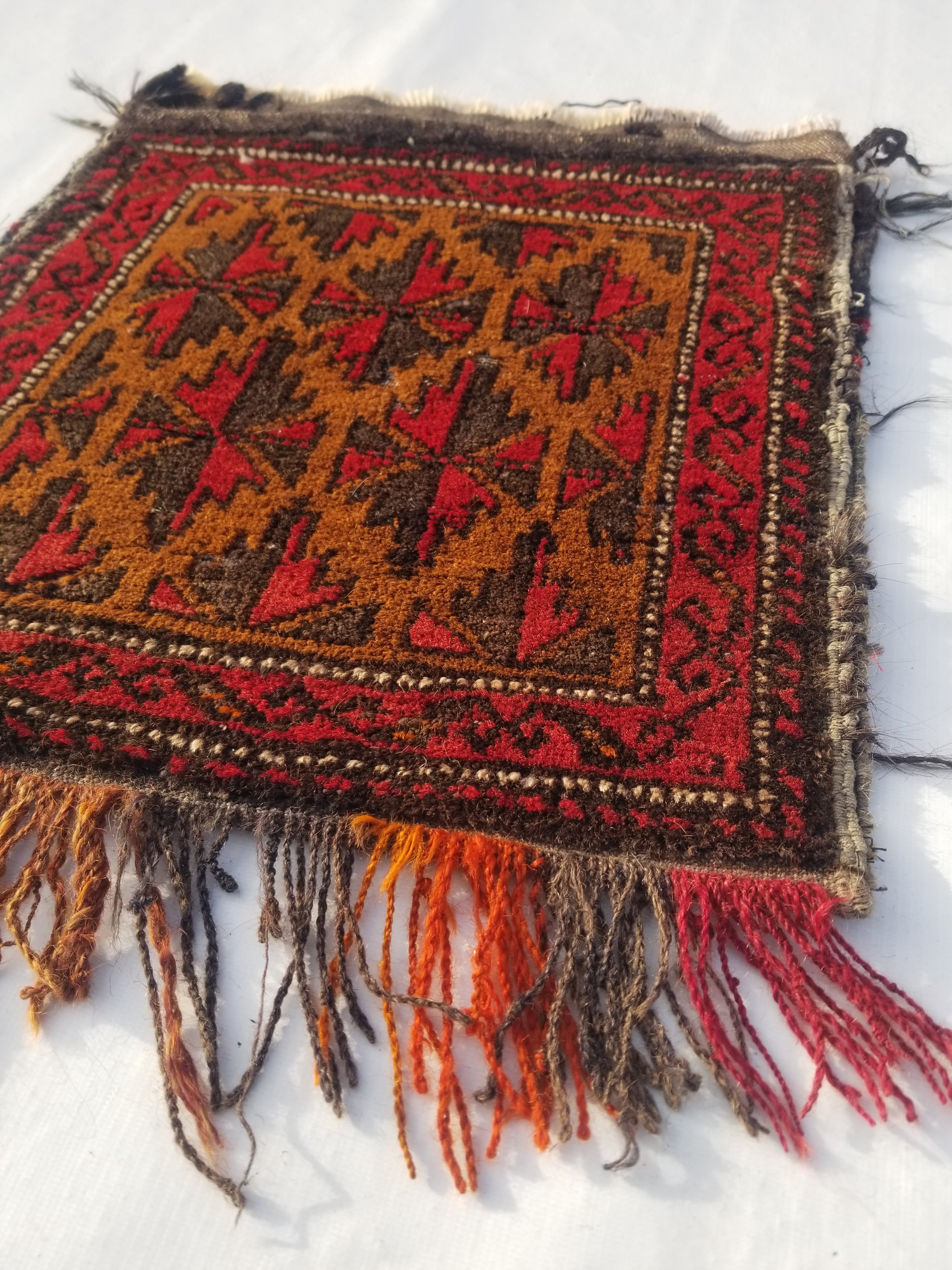 Antique Traditional Handmade Afghan Wool Multicolor Saddle Bag 48x45cm