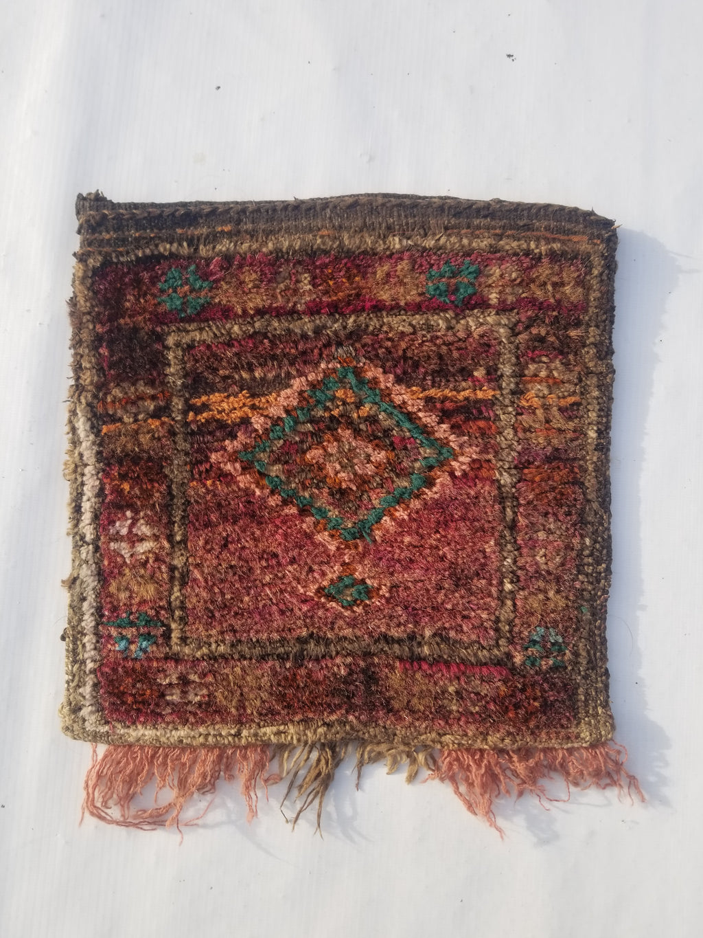Antique Traditional Handmade Afghan Wool Multicolor Saddle Bag 28x28cm