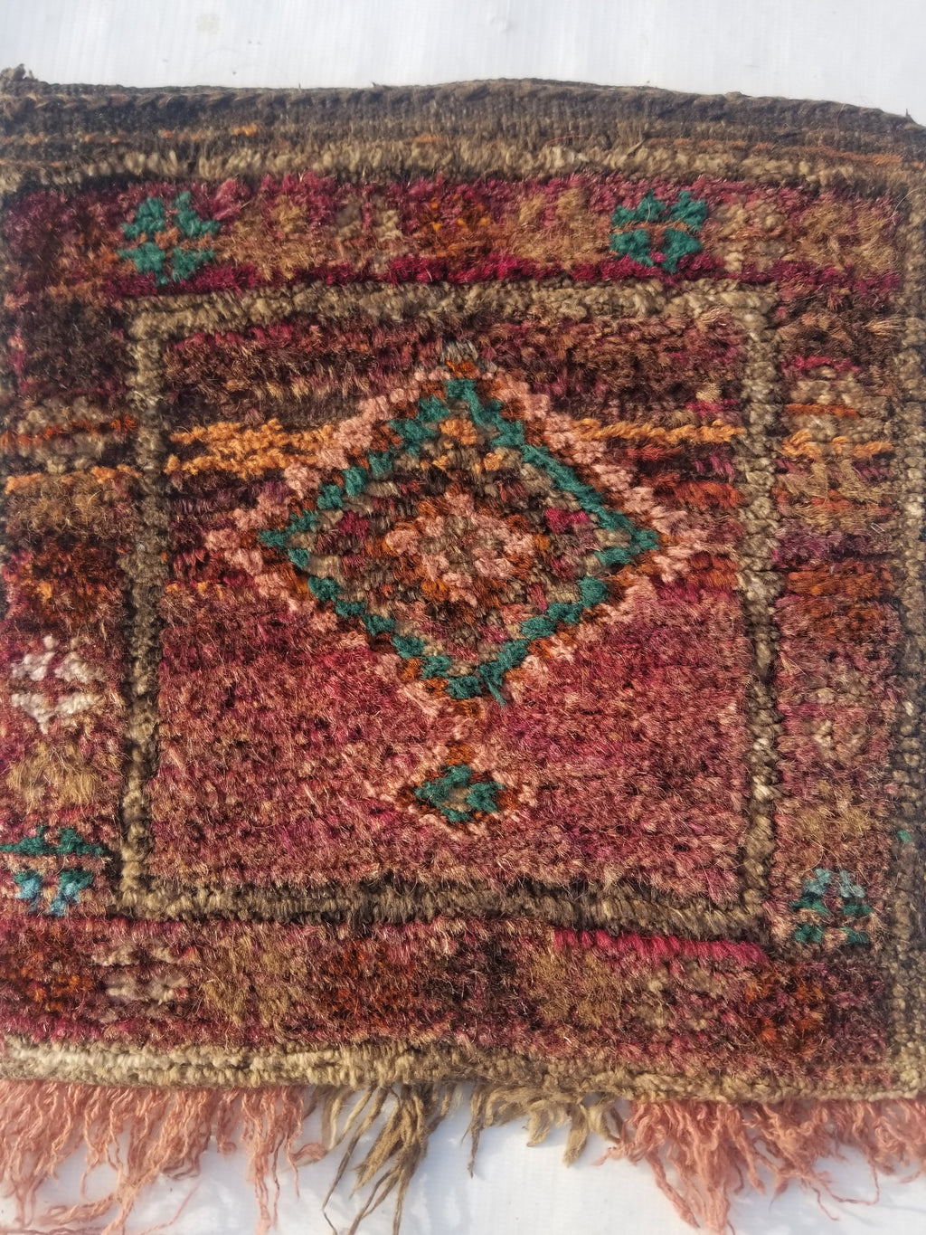 Antique Traditional Handmade Afghan Wool Multicolor Saddle Bag 28x28cm