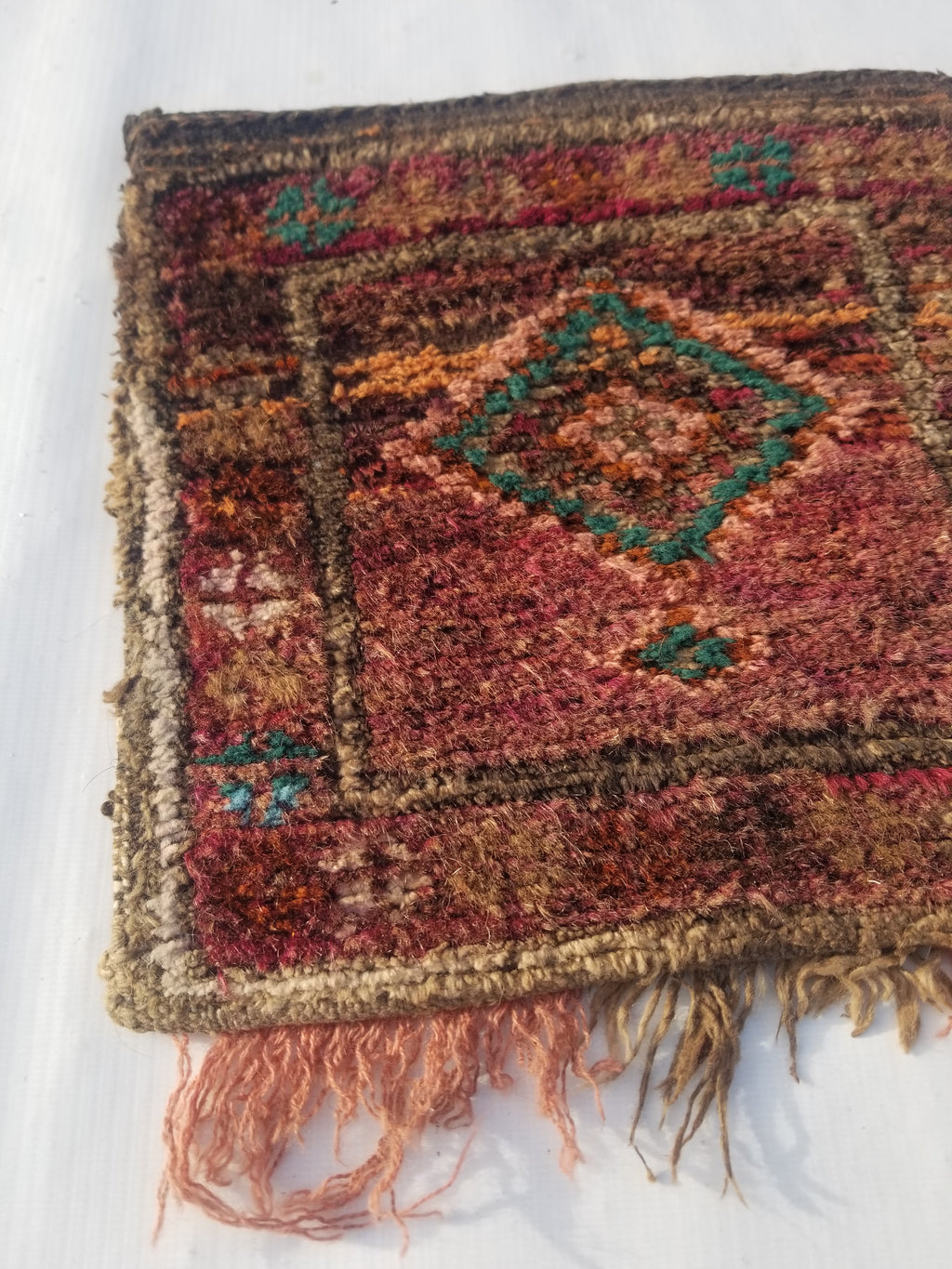 Antique Traditional Handmade Afghan Wool Multicolor Saddle Bag 28x28cm