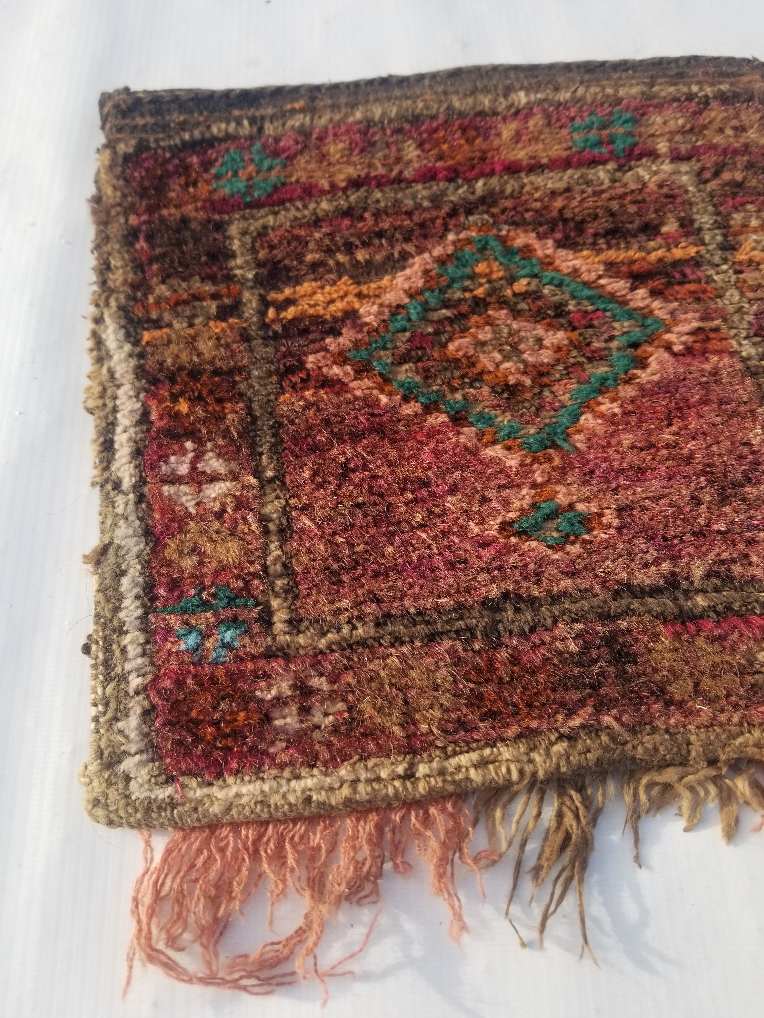Antique Traditional Handmade Afghan Wool Multicolor Saddle Bag 28x28cm
