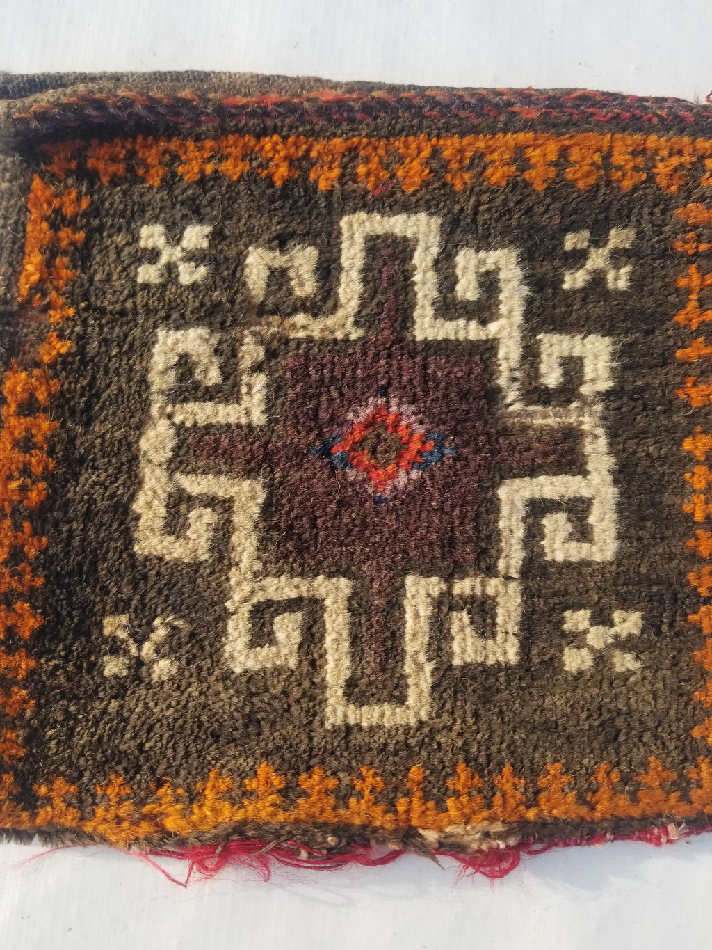 Antique Traditional Handmade Afghan Wool Multicolor Saddle Bag 28x25cm