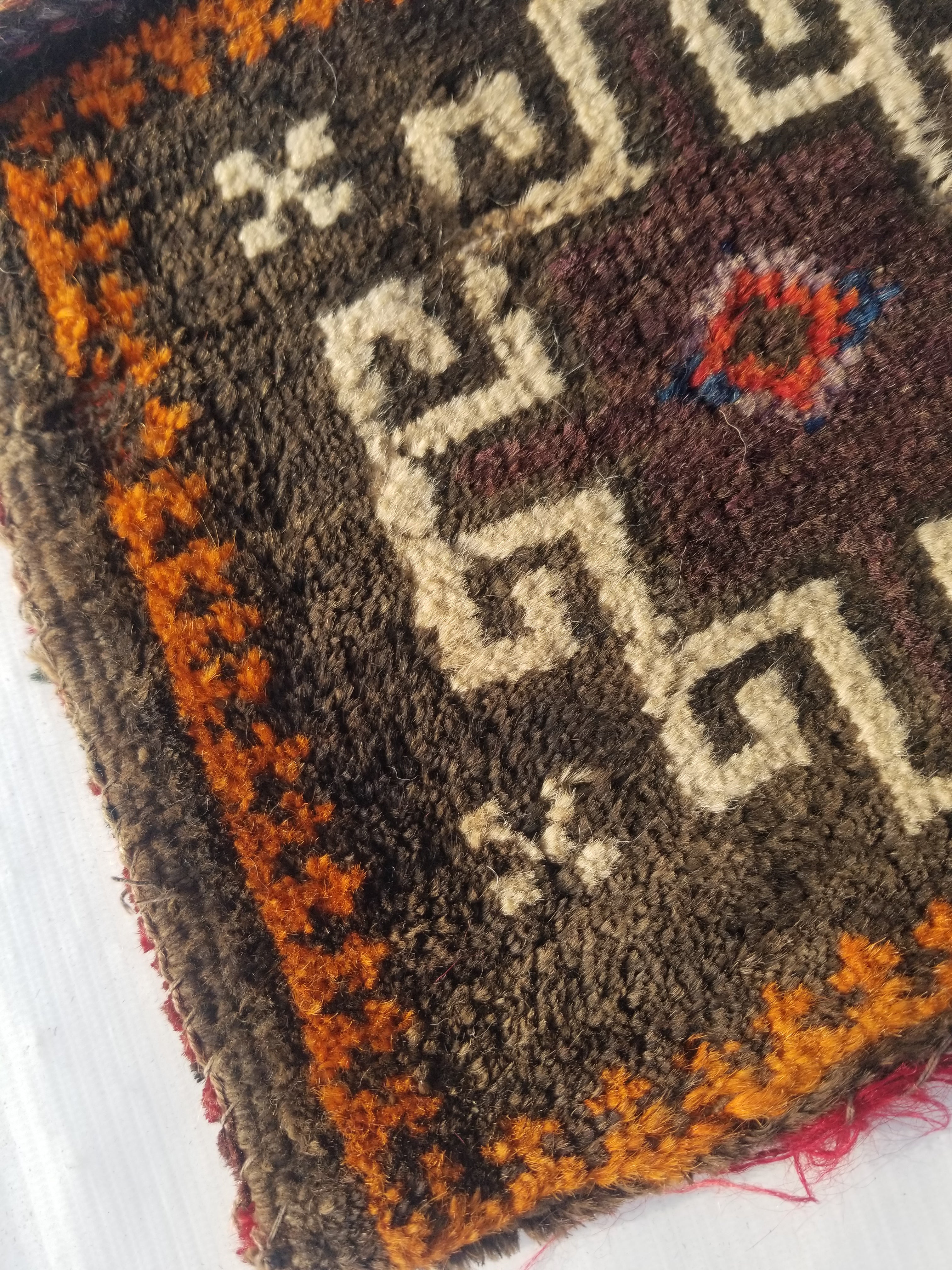 Antique Traditional Handmade Afghan Wool Multicolor Saddle Bag 28x25cm