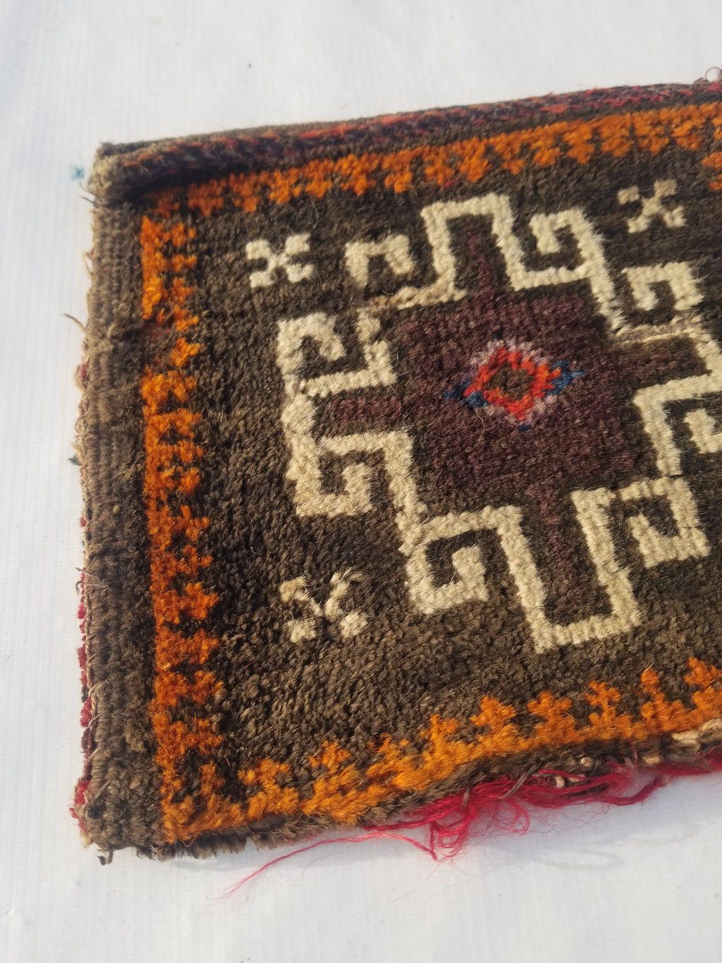 Antique Traditional Handmade Afghan Wool Multicolor Saddle Bag 28x25cm