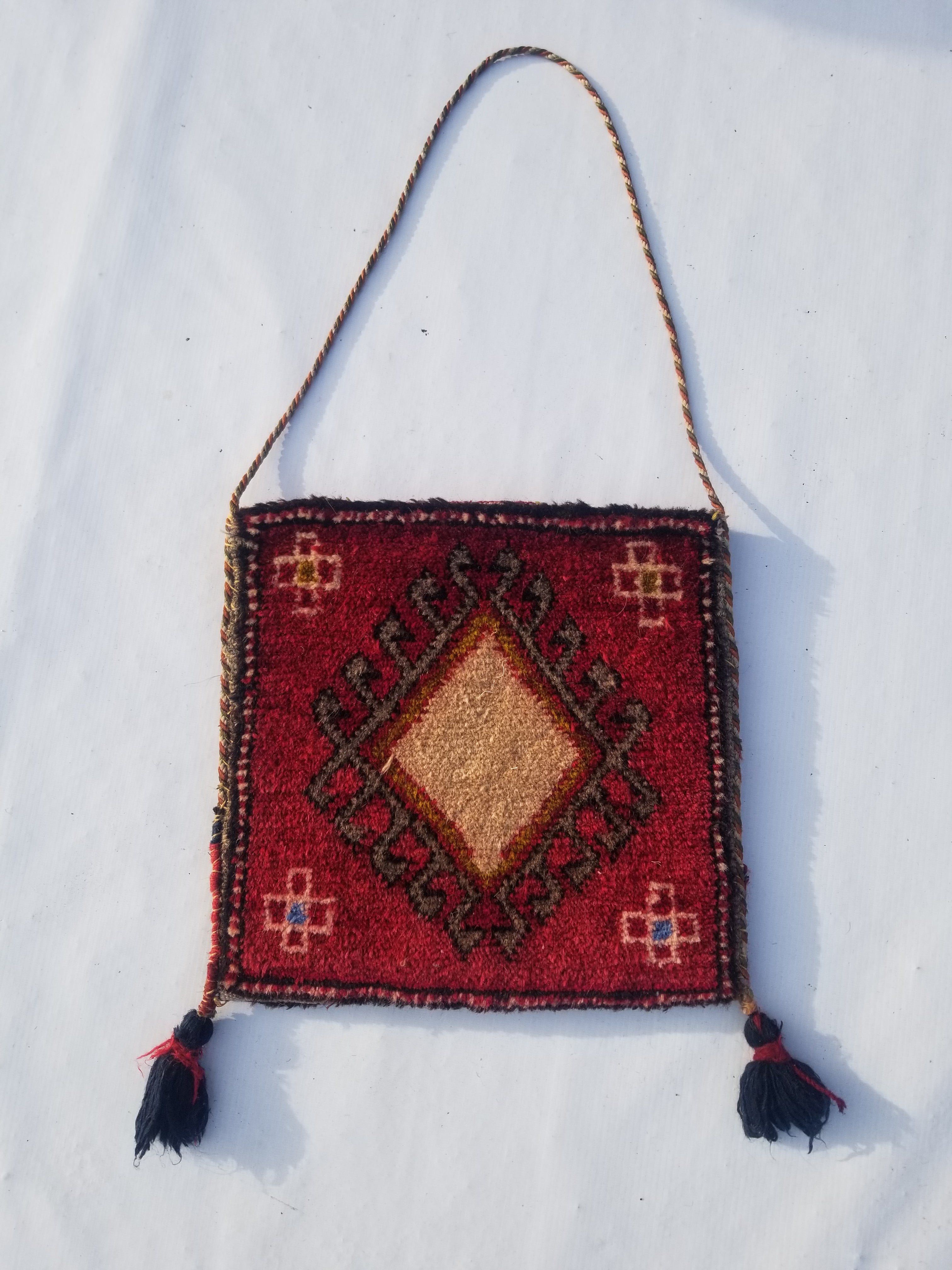 Antique Traditional Handmade Turkoman Wool Multicolor Bag 33x30cm
