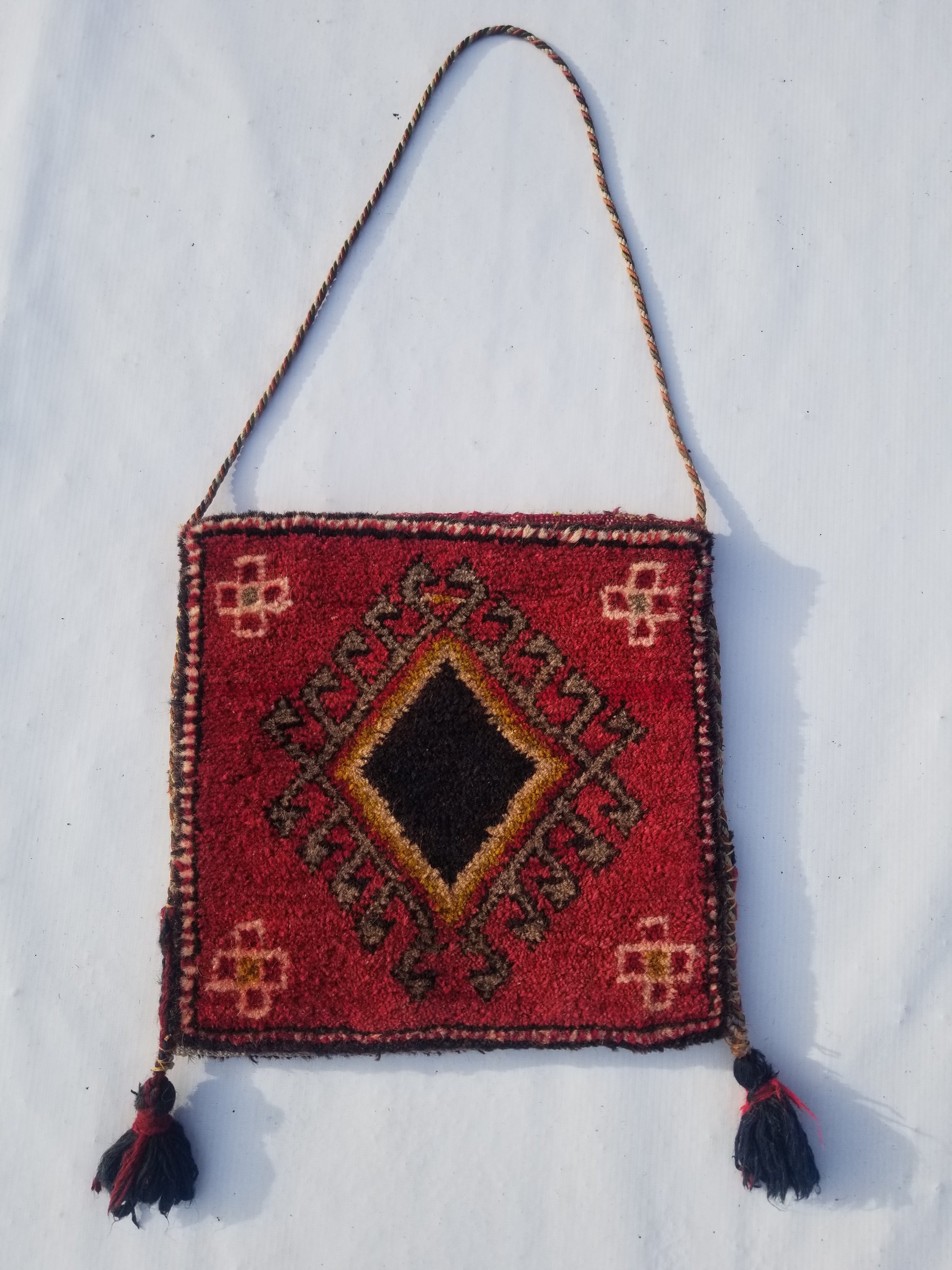 Antique Traditional Handmade Turkoman Wool Multicolor Bag 33x30cm