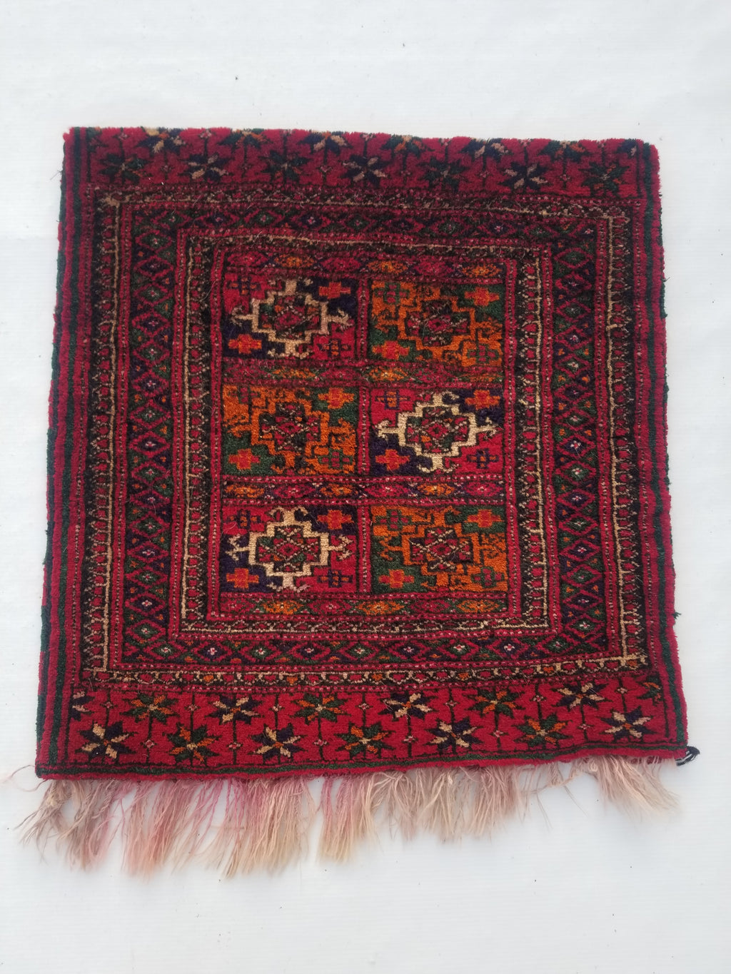 Antique Traditional Handmade Afghan Wool Multicolor Saddle Bag 54x53cm