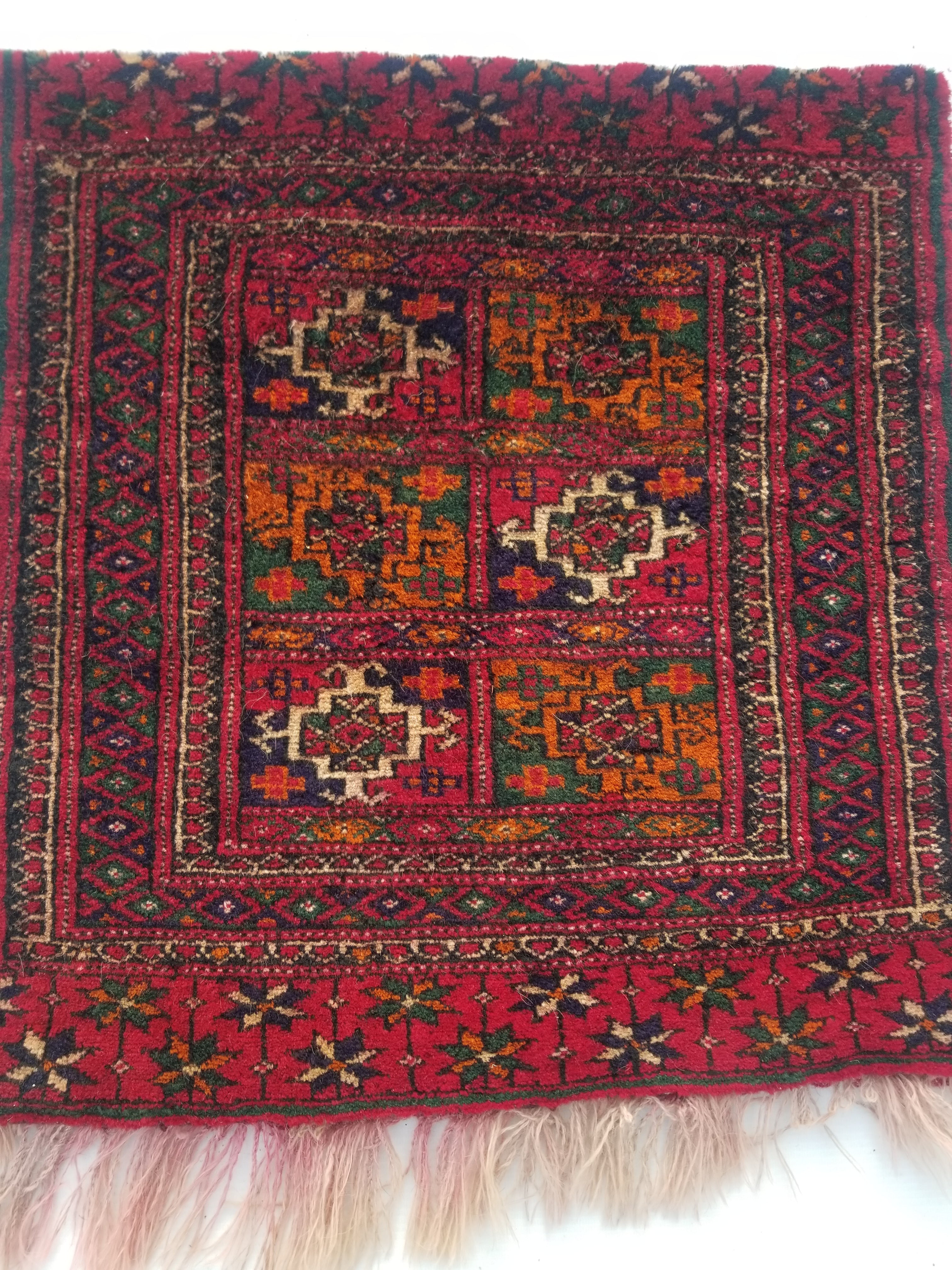 Antique Traditional Handmade Afghan Wool Multicolor Saddle Bag 54x53cm